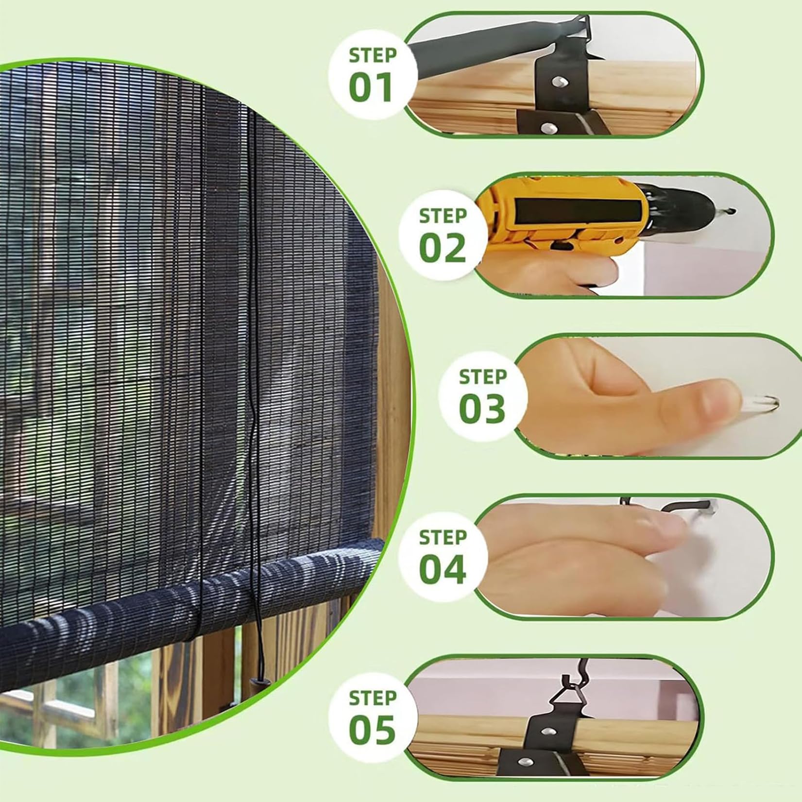 110x150cm Store Enrouleur Exterieur Noir Rideaux Enroulables en Bambou Naturel,Stores à Rouleau en Bambou pour Fenêtre et Porte,Protection Solaire, Tirage Latéral, Occultant,Respirant