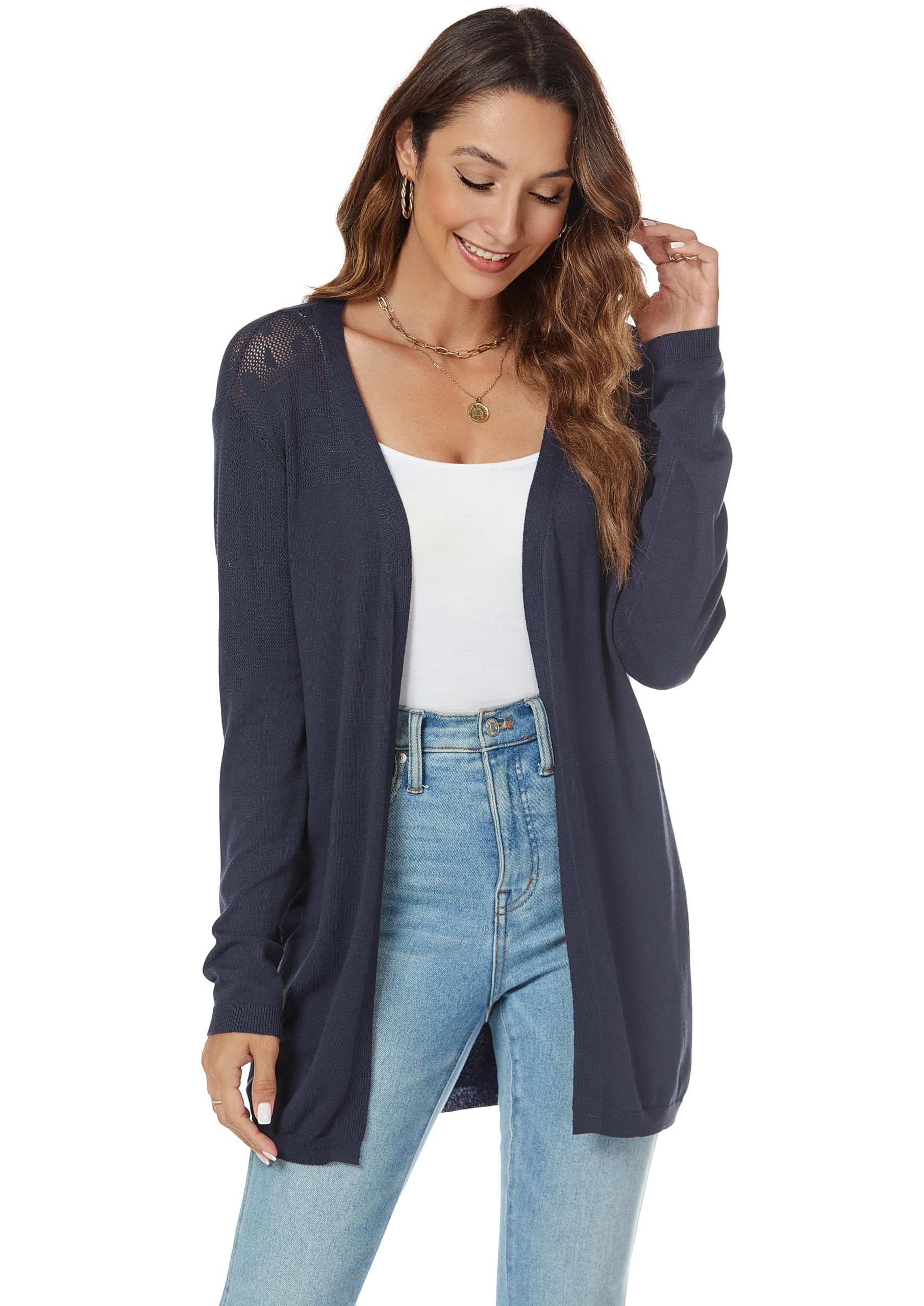 Donna Cardigan Cotone Lungo Leggero Maniche Lunghe Aperto Davanti Elegante Casual Cardigan