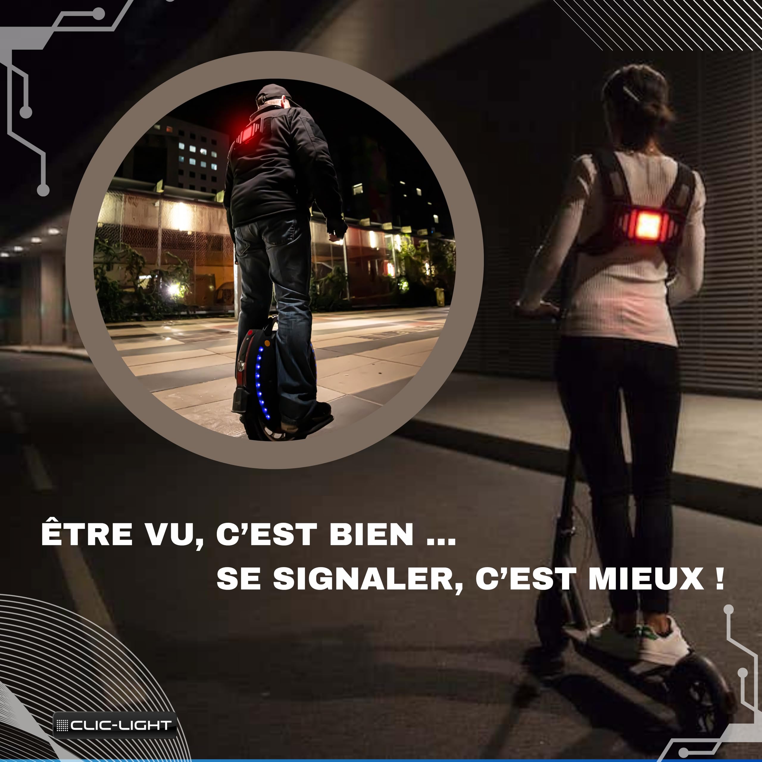 Clic-Light V2 – Clignotant Vélo LED avec Feu Arrière, Stop, Position et Détresse | Module de Signalisation Lumineux Intelligent Haute Visibilité 400m | Moto, Trottinette, Enfant et Adulte