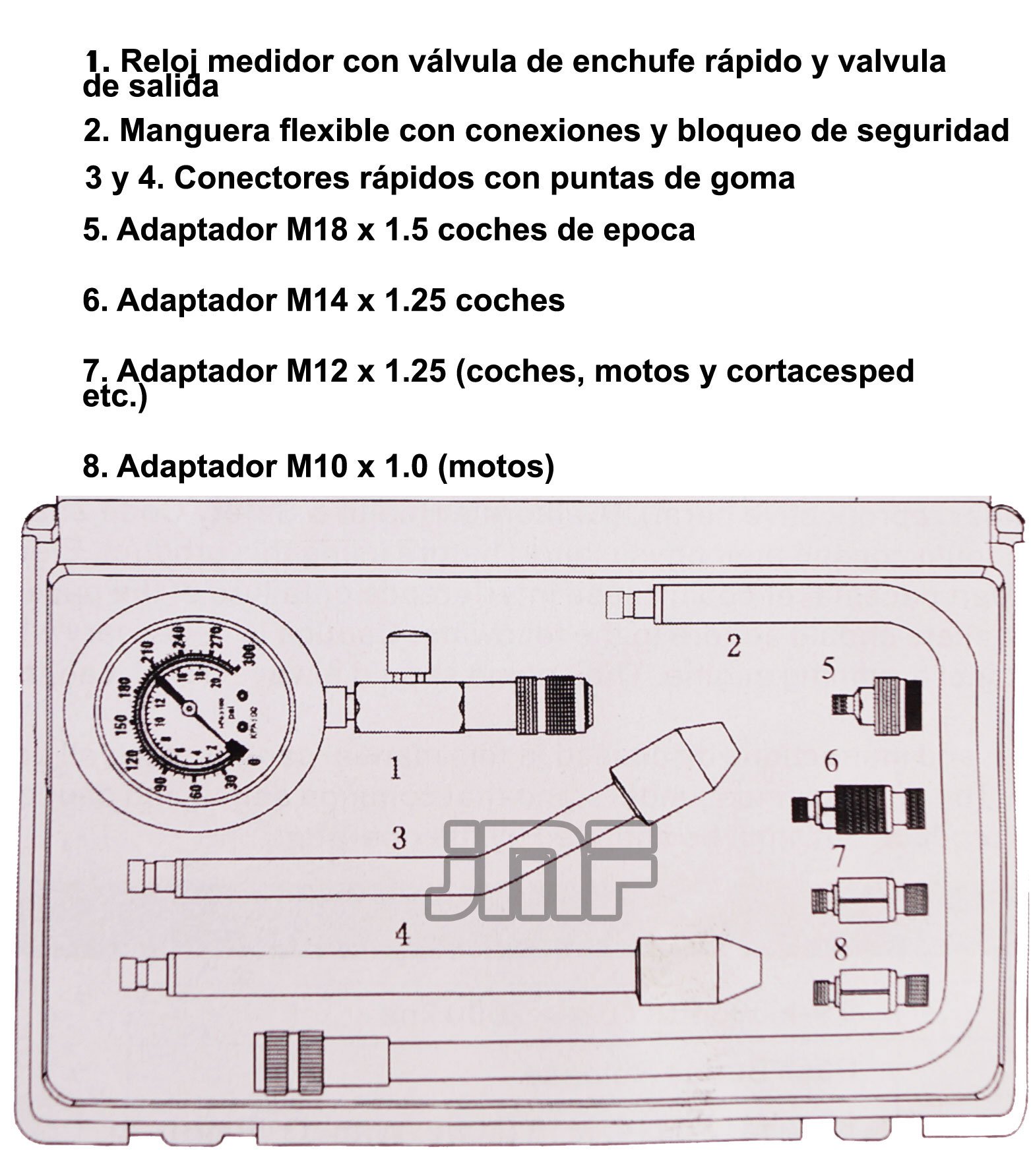 KIT COMPRESIMETRO DIESEL 1000 MANOMETRO 1000 PSI Y COMPRESIMETRO DE GASOLINA UNIVERSAL | MEDIDOR DE COMPRESION DE MOTOR CON ADAPTADORES UNIVERSALES PARA COCHE Y MOTO