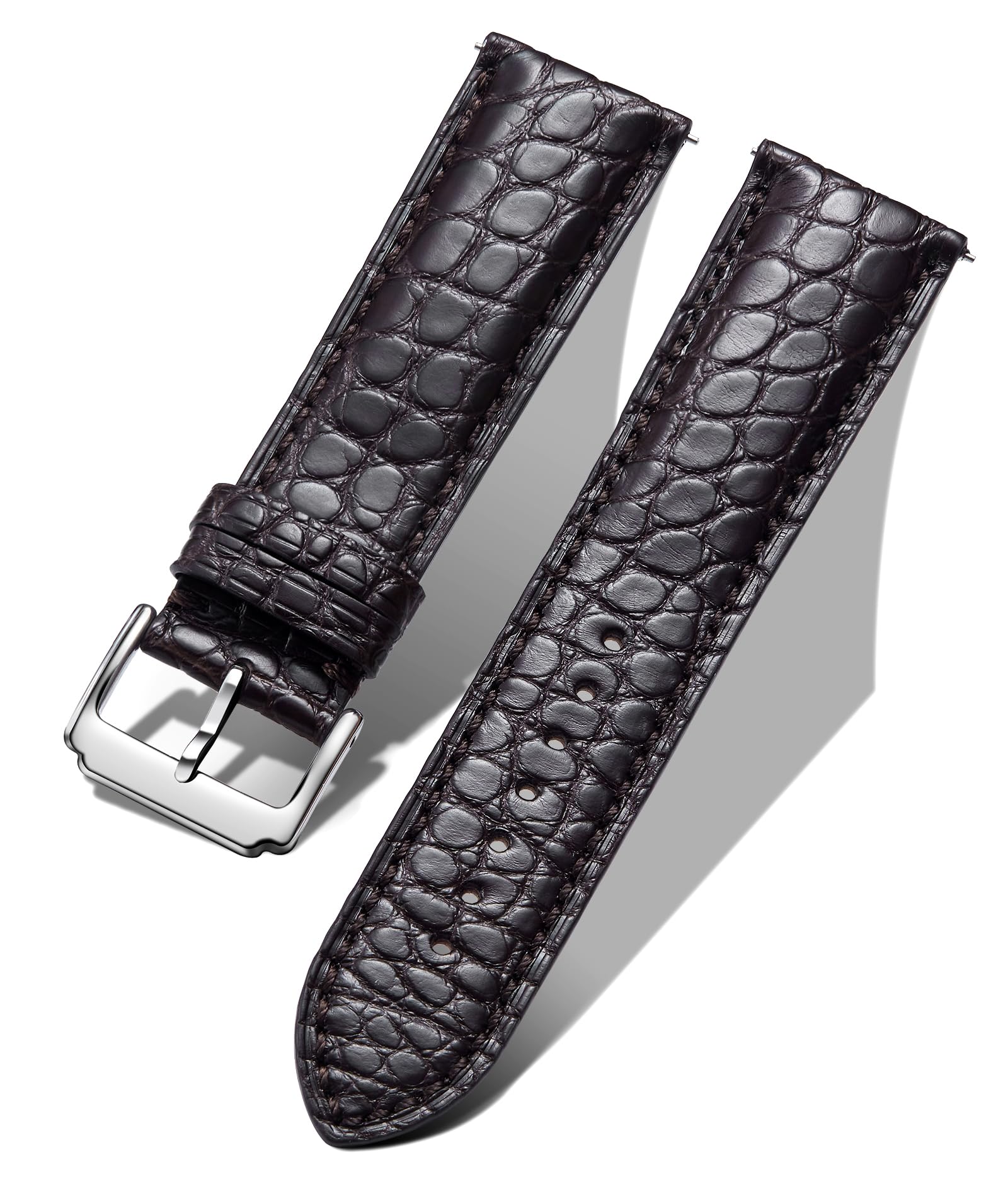 BINLUN Correa Genuina Cuero Cocodrilo Grabado Pulsera de Piel Alligator Relieve Hombre Mujer 18 19 20 21 22 mm Hebilla de Aguja de Liberación Rápida