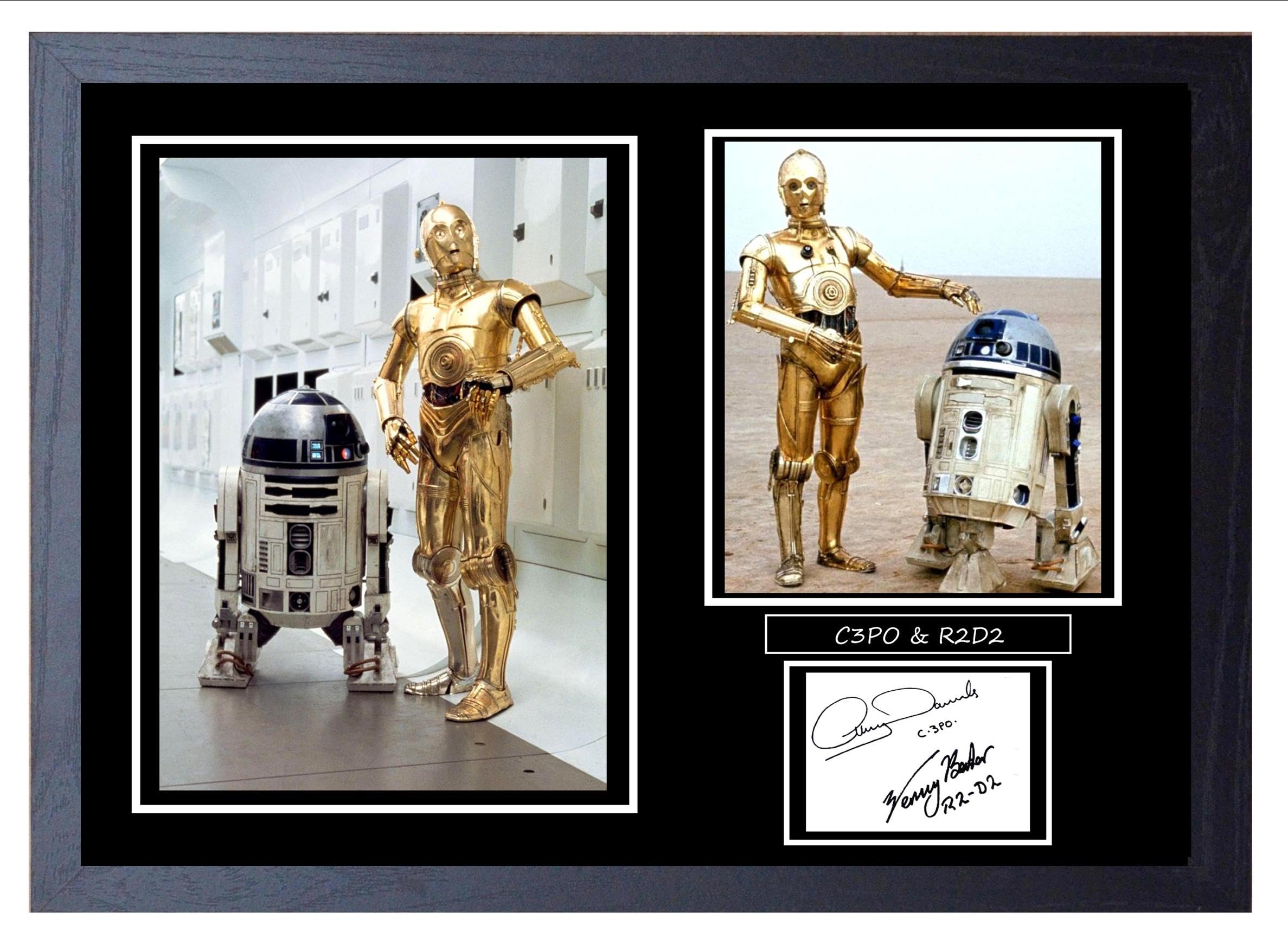Signed By The Stars Multi Stunning Quality C3po & R2d2 Signed/Autographed Print. Star Wars. (A4 Framed 34Cm X 24Cm)