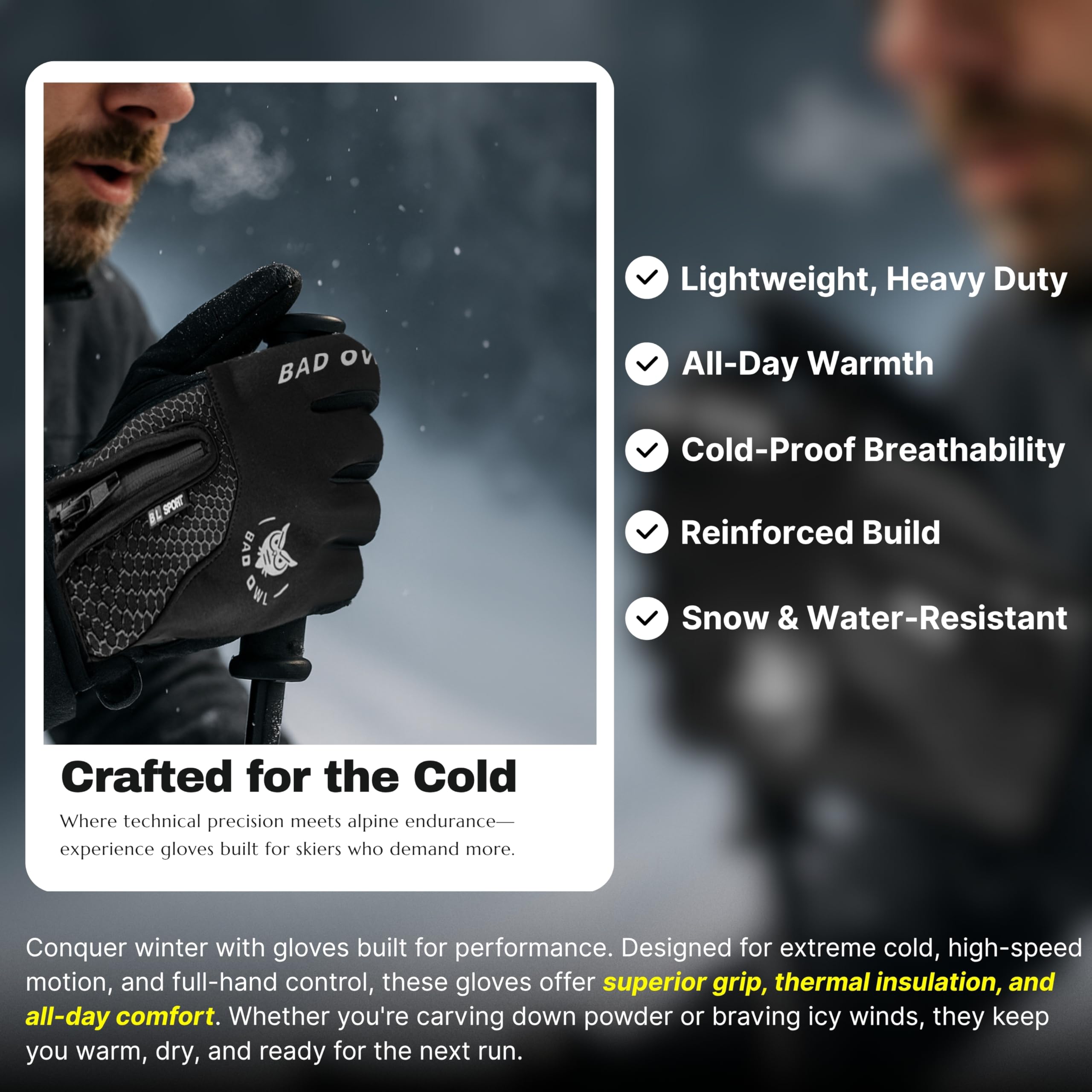 BADOWL Storm Safe Winter Gloves for Men & Women with Superior Grip | Thermal Insulation | Lightweight Build | Snow & Water Resistance | Cold Weather Riding Gloves 1