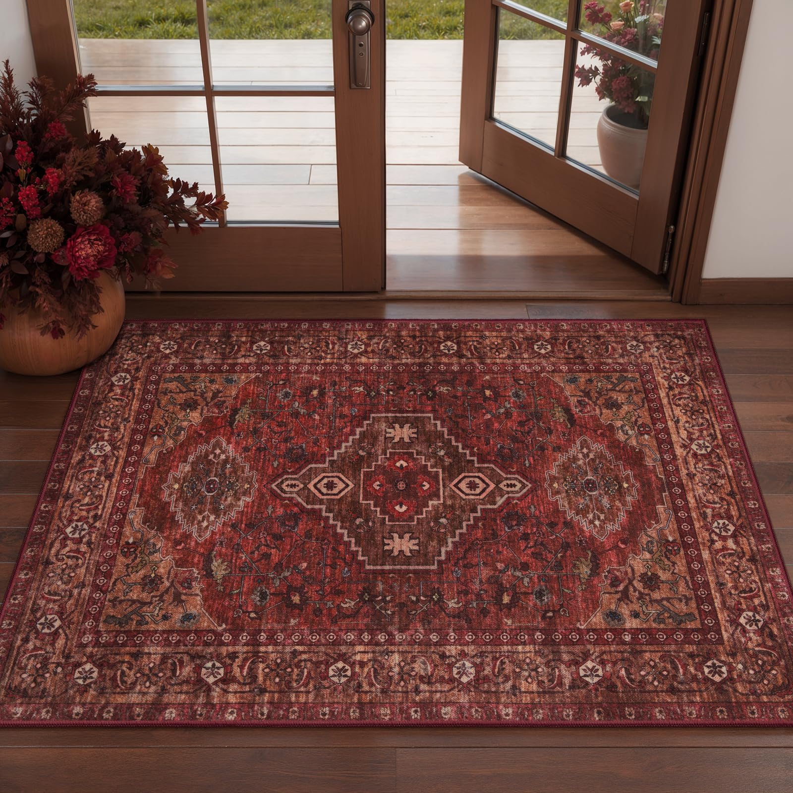 Tangsoo Red 2x3 Washable Entryway Rug