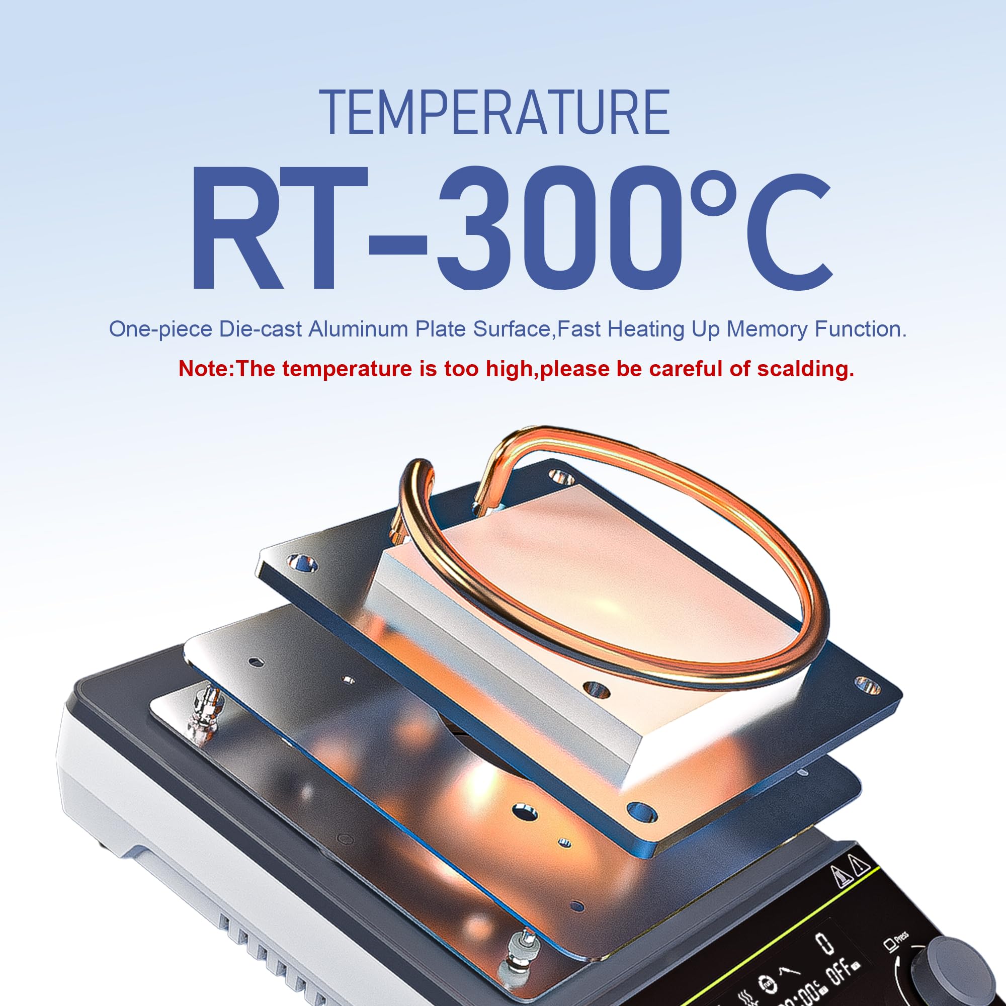 Agitador magnético de placa caliente, pantalla LCD, 300 ℃ máx. 5 L, placa de agitación magnética de 1600 rpm, mezclador magnético, agitador magnético de placa caliente con barra de agitación y