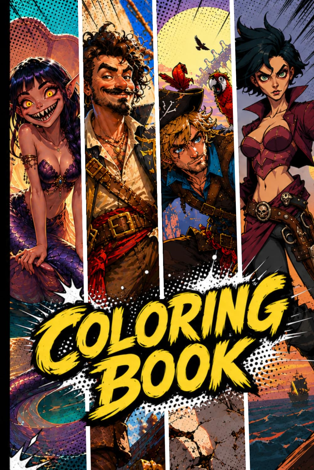 Relaxing Ocean Coloring Book: Mermaids, Pirates, Ships, Sea Life and Underwater Adventures for Stress Relief and Relaxation