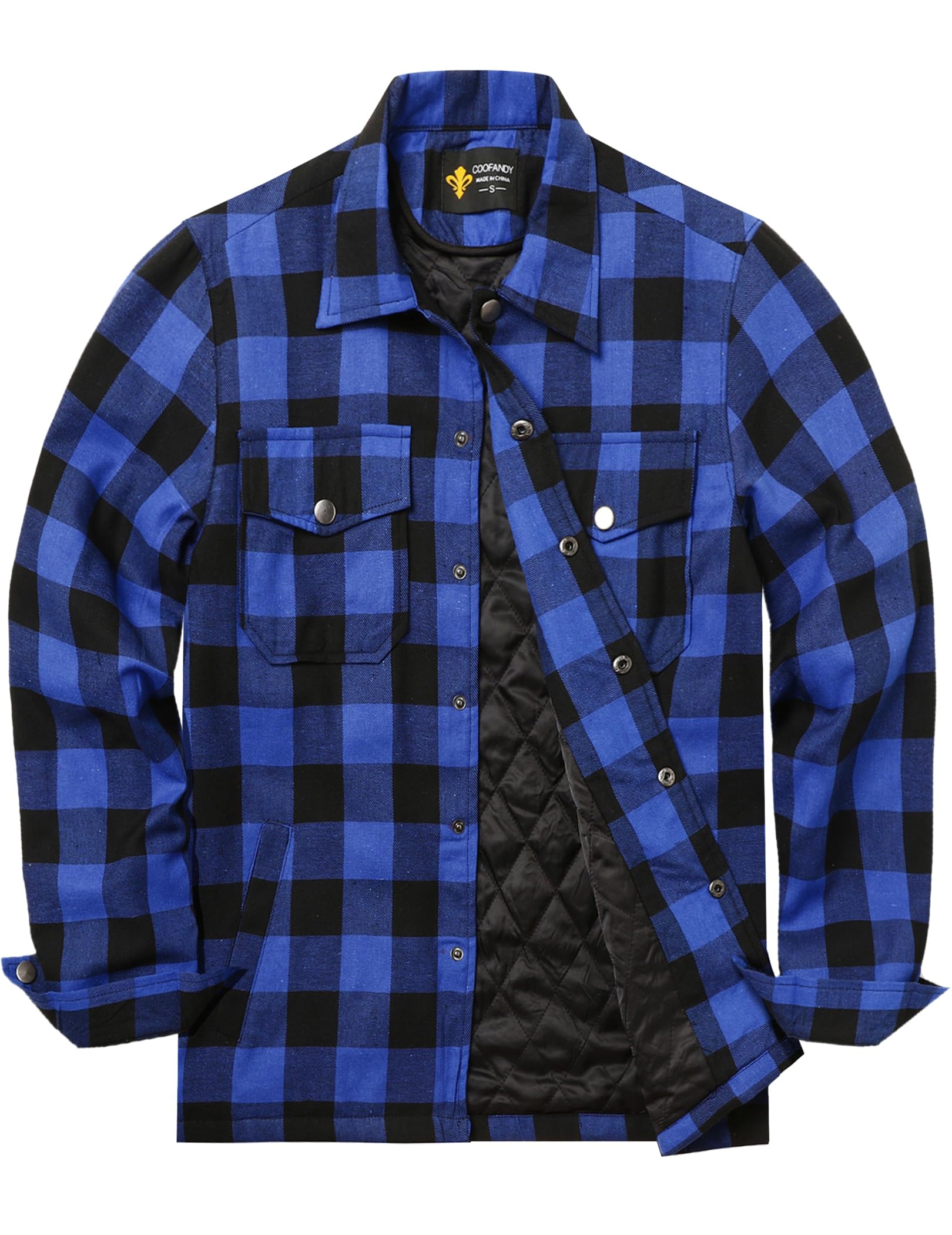 COOFANDY Chaqueta de leñador para hombre, camisa de franela forrada a cuadros, chaqueta de invierno, manga larga, cálida, para invierno, camisa de leñador, azul, S