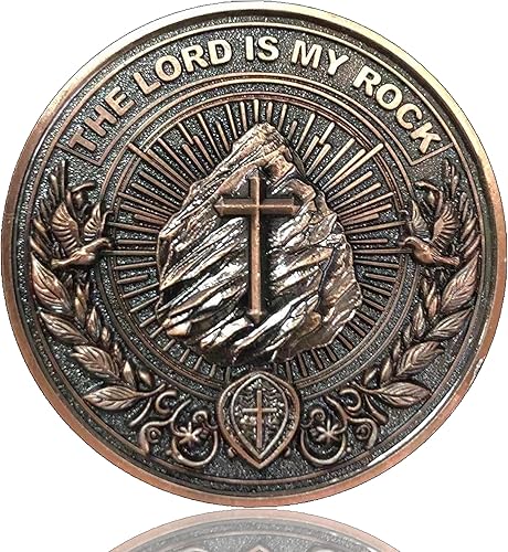 Moneda inspiradora de desafío cristiano, The Lord is My Rock, aleación de zinc, 1.57 pulgadas de diámetro, Escritura del Salmo 182, funda protectora