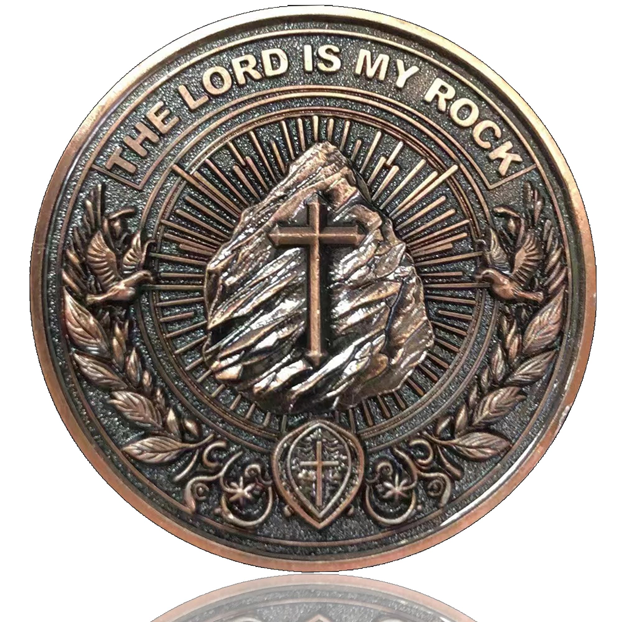 LZWIN Inspirational Christian Challenge Coin - The Lord is My Rock - Zinc Alloy, 1.57 Inch Diameter, Psalms 18:2 Scripture, Protective Case Included (