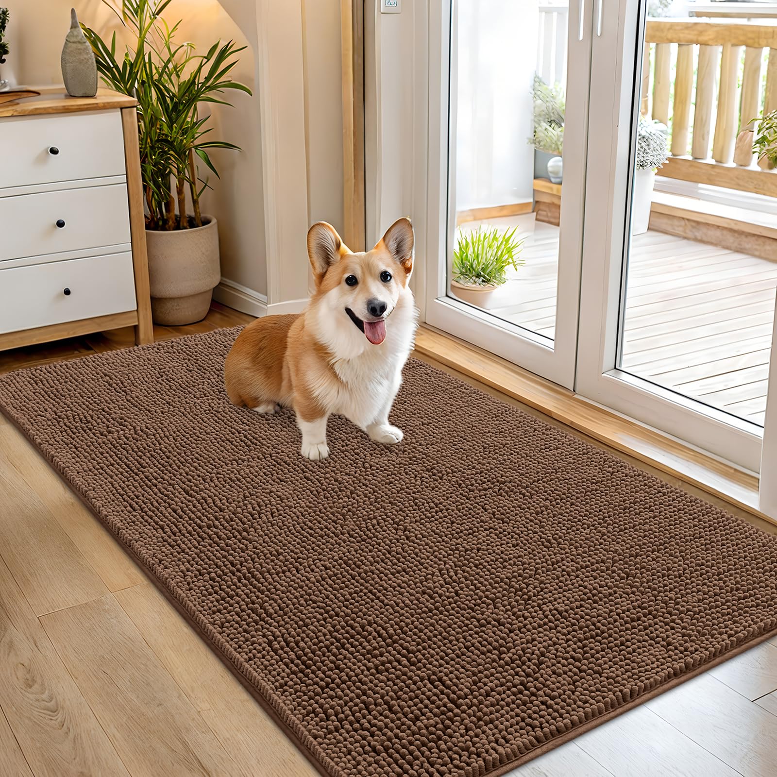 OLANLY Dog Door Mat for Muddy Paws 54x32, Super Absorbent Chenille Mud Mat