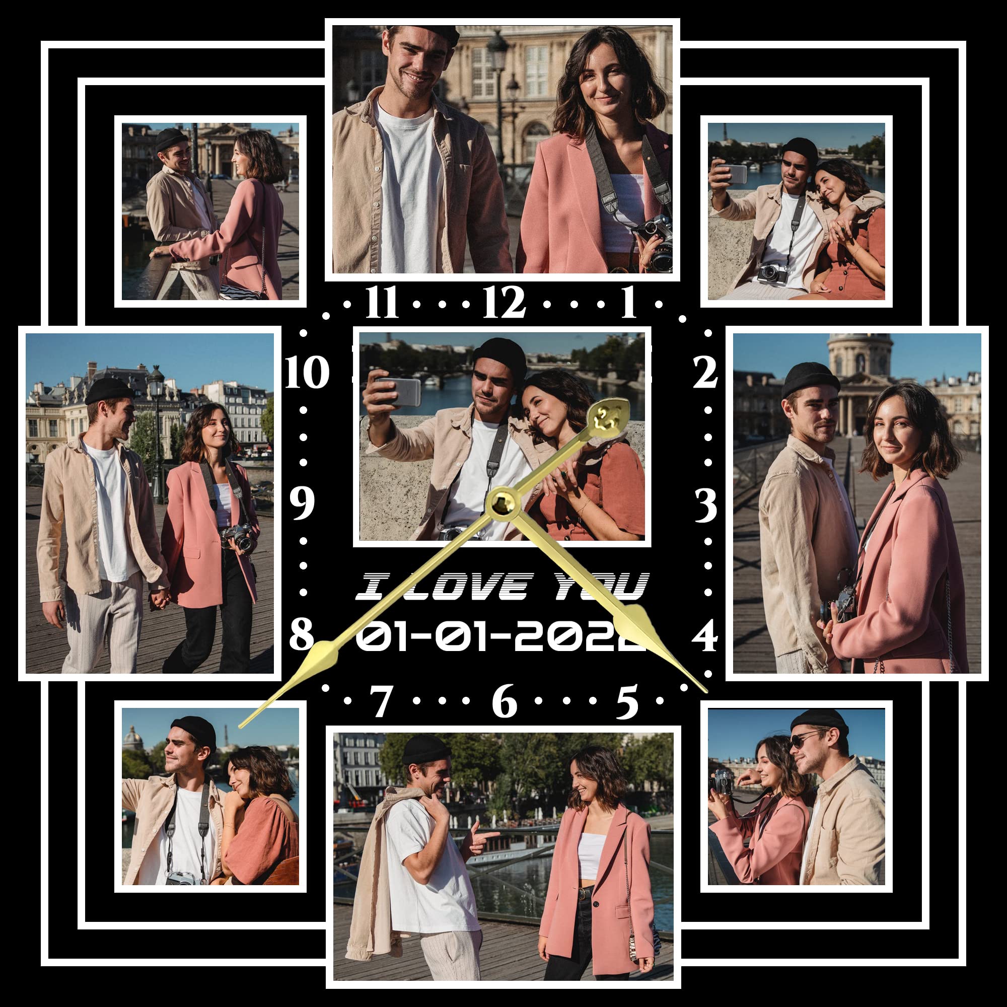S&H&OU Custom Wall Clock,Photo Wall Clocks for Living Room Decor with Photo,Kids Silent Wall Clock,Personalized Photo Wall Hanging Time Clock for Birthday Wedding Valentine'S Day Christmas Photo Gift