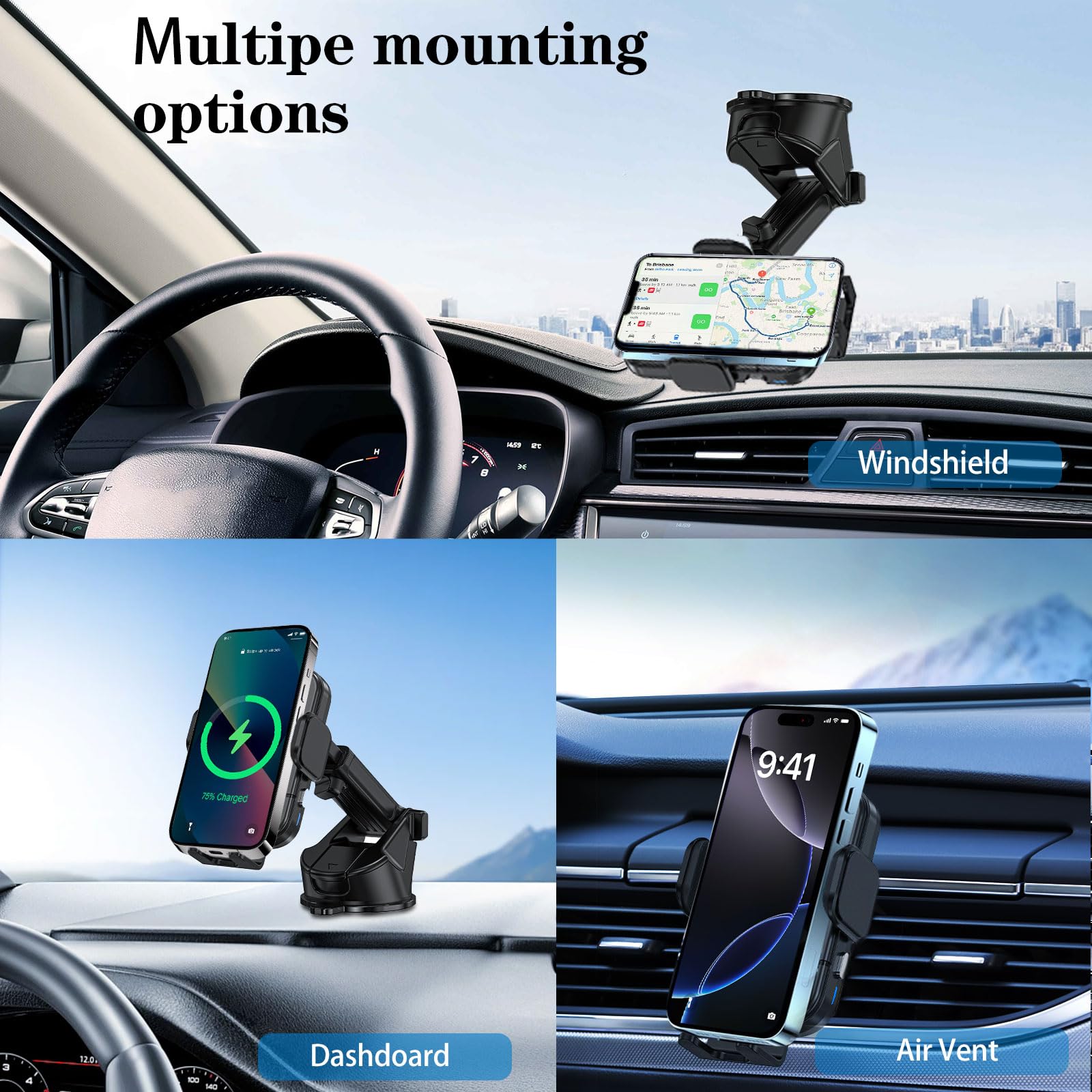 Karsoul Supporto Telefono Auto Caricatore Wireless 15W, Morsetto Automatico con Raffreddamento per Telefono 16/15/14, Galaxy S25/S24,Rotazione A 360° per Bocchetta Aria/Cruscotto/Parabrezza