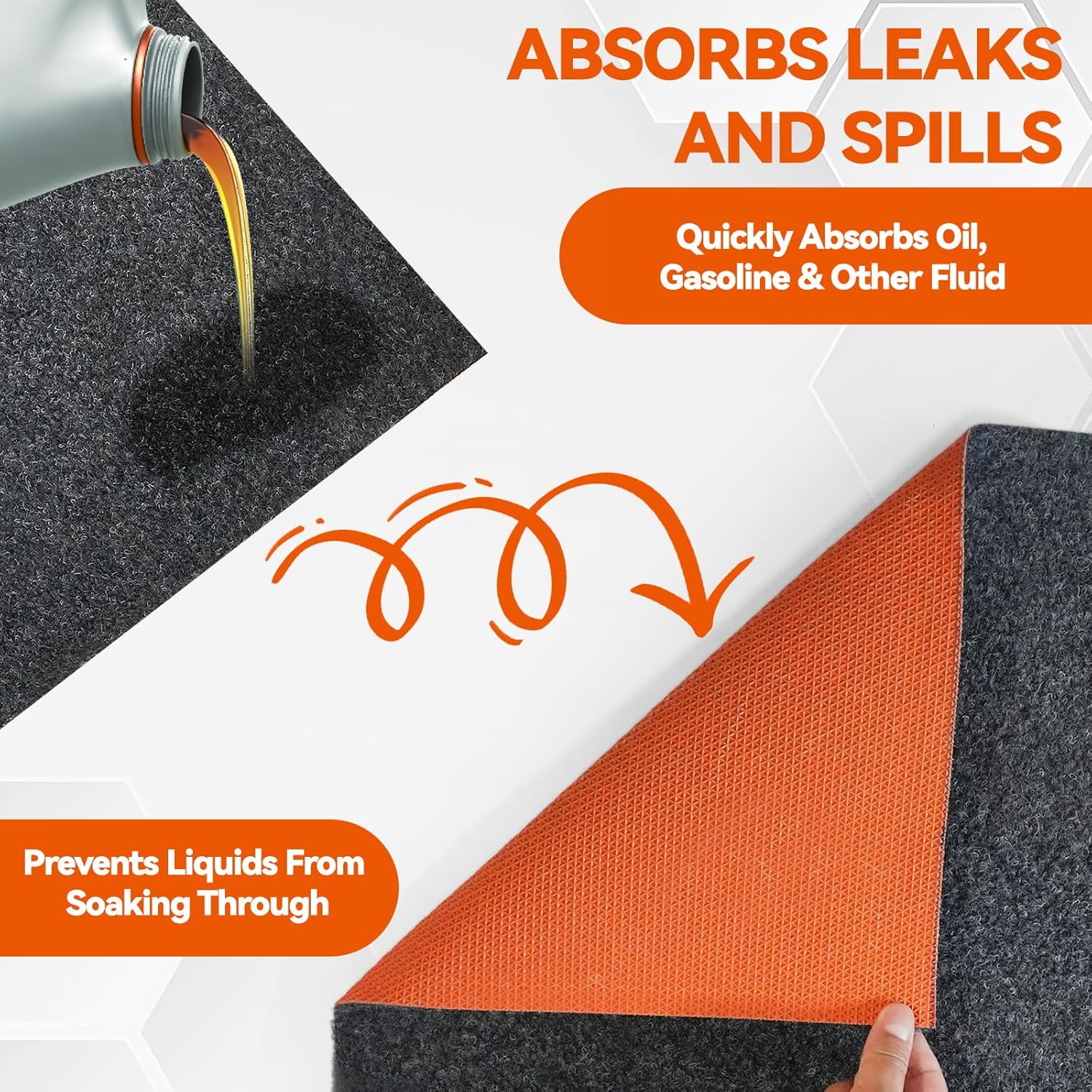 36" x 59" Heavy Duty Oil Spill Mat, Upgraded Garage Floor Mat for Under Car, 1/4" Waterproof Rubber Bottom Absorbs Oil Quickly, Washable, Reusable Oil Drip Leak Absorbent Pad - Image 3