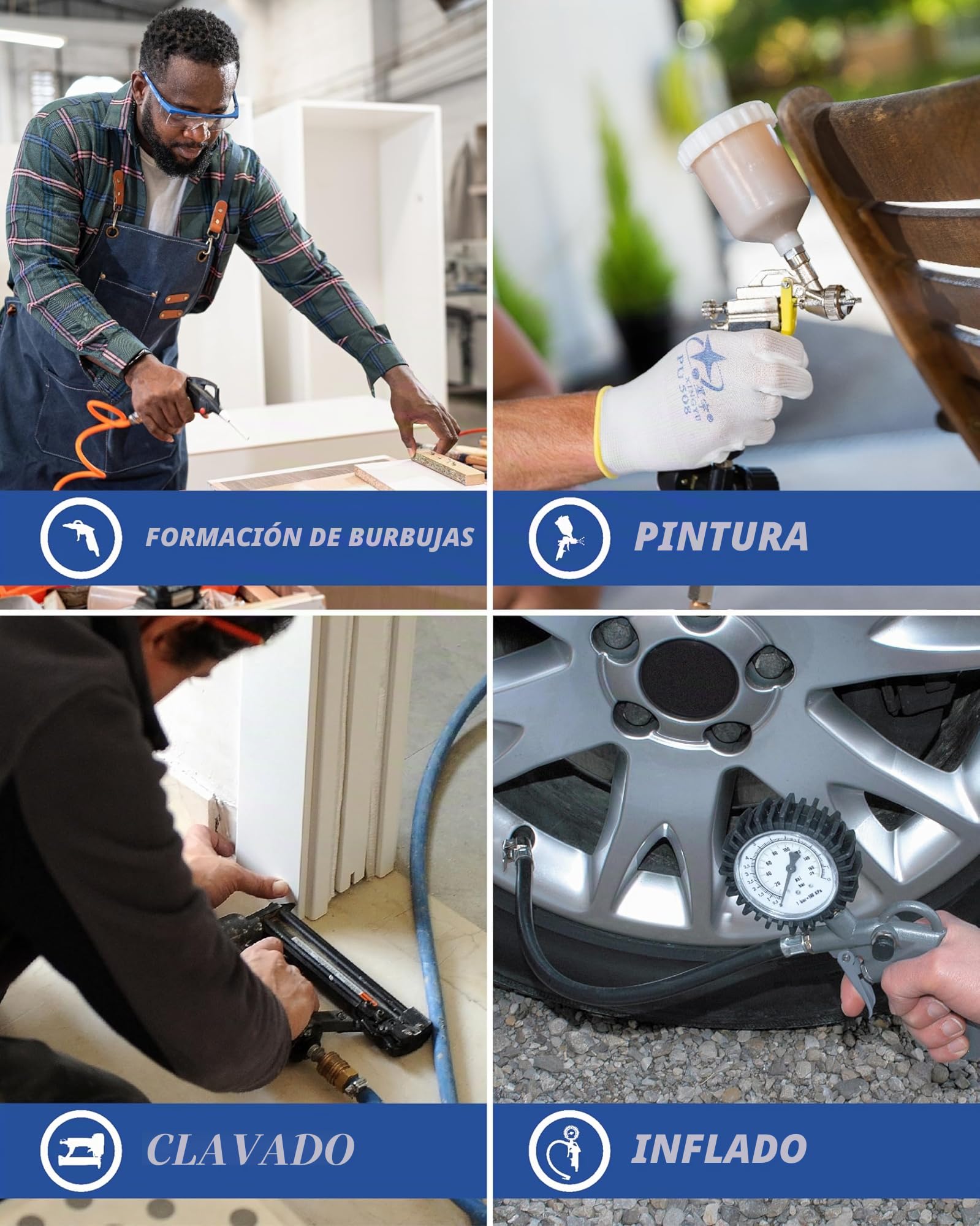 MICHELIN - Compresor de aire MB24 - Tanque de 24 litros - Motor de 2 CV - Presión máxima 8 bar - Flujo de aire 170 l/min - 10,2 m³/h