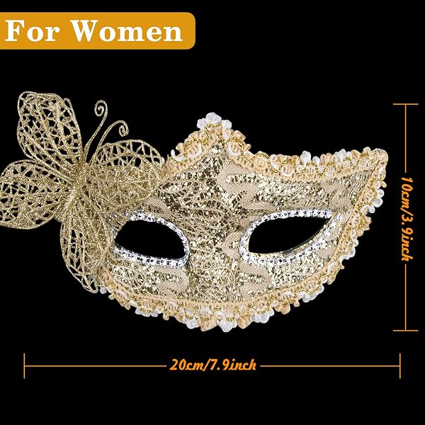 SIQUK SIQUK 2 Pieces Venetian Mask Couple Masquerade Mask Women Lace Venetian Mask for Women Men Masquerade Party, Gold in use
