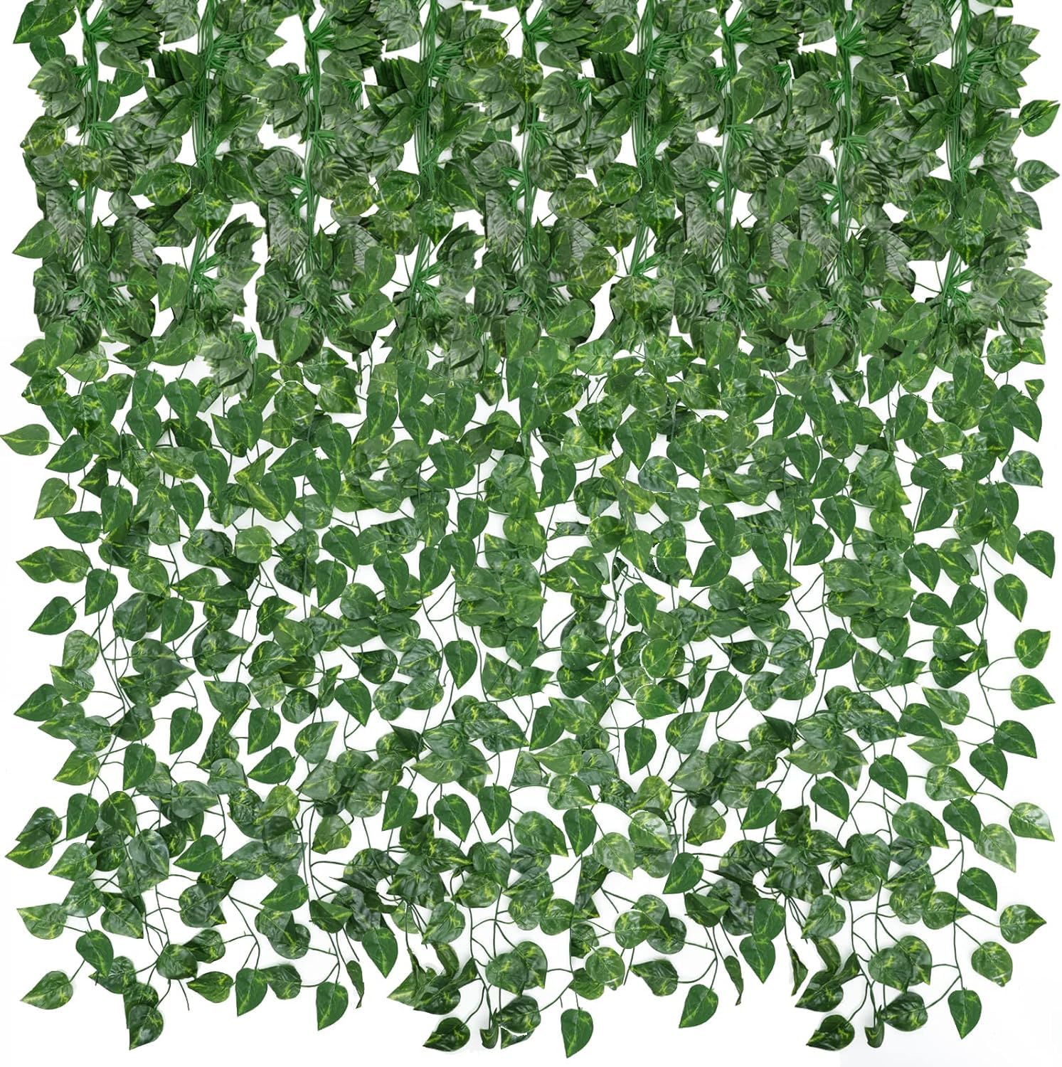 DecoraZone Artificial Plant Leaves Set of 12 Artificial Vine Creeper Wall Hanging Greenery Money Plants Leaves for Home Decor, Balcony, Festival Decoration - 7.5 FT Long (Green)