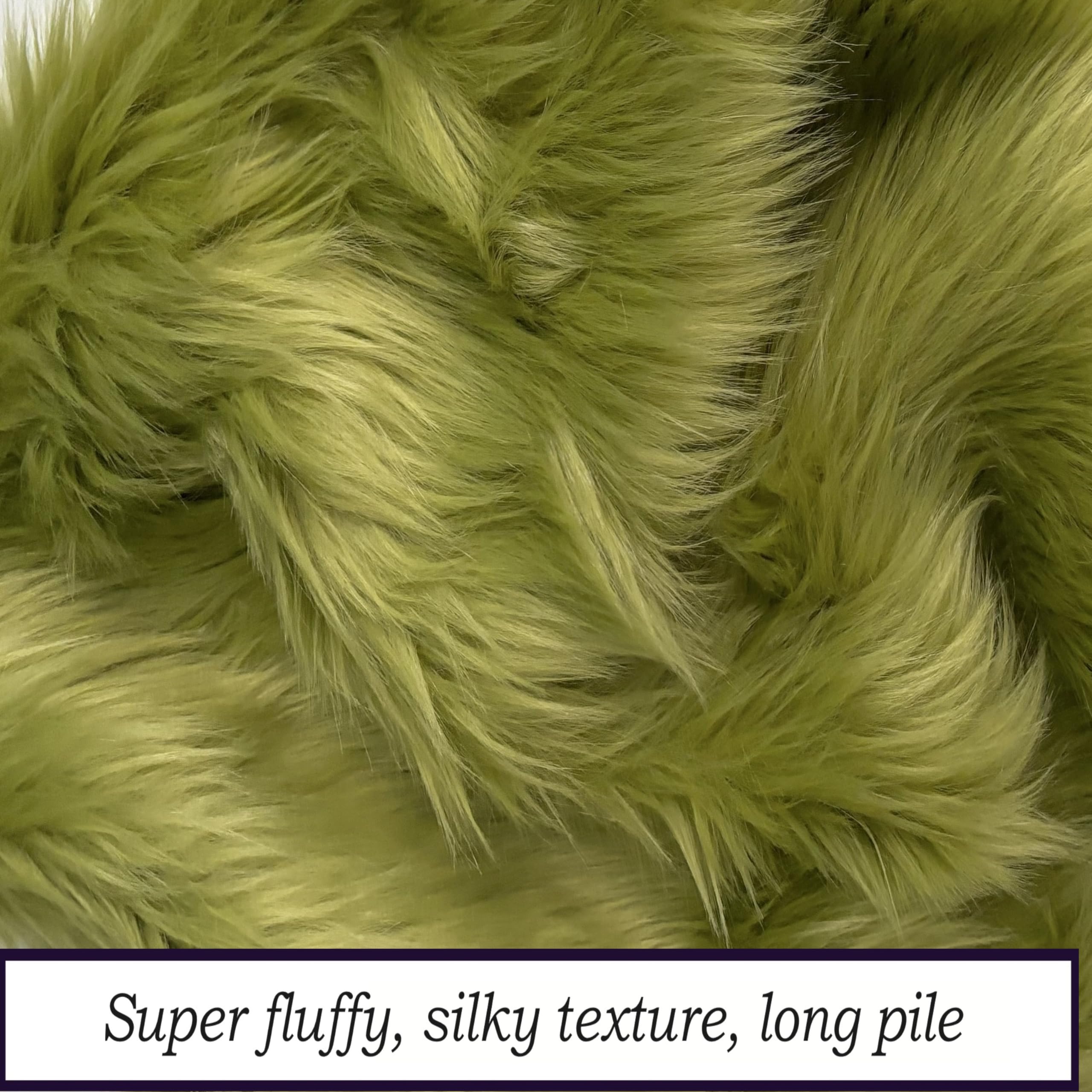 Bianna Olive Green Faux Fur Fabric, 60 inches Wide Options, American Seller, Luxury Shag Shaggy Material for Crafting, Sewing, Costumes, Fursuits, Home Decor (30x36 inches)