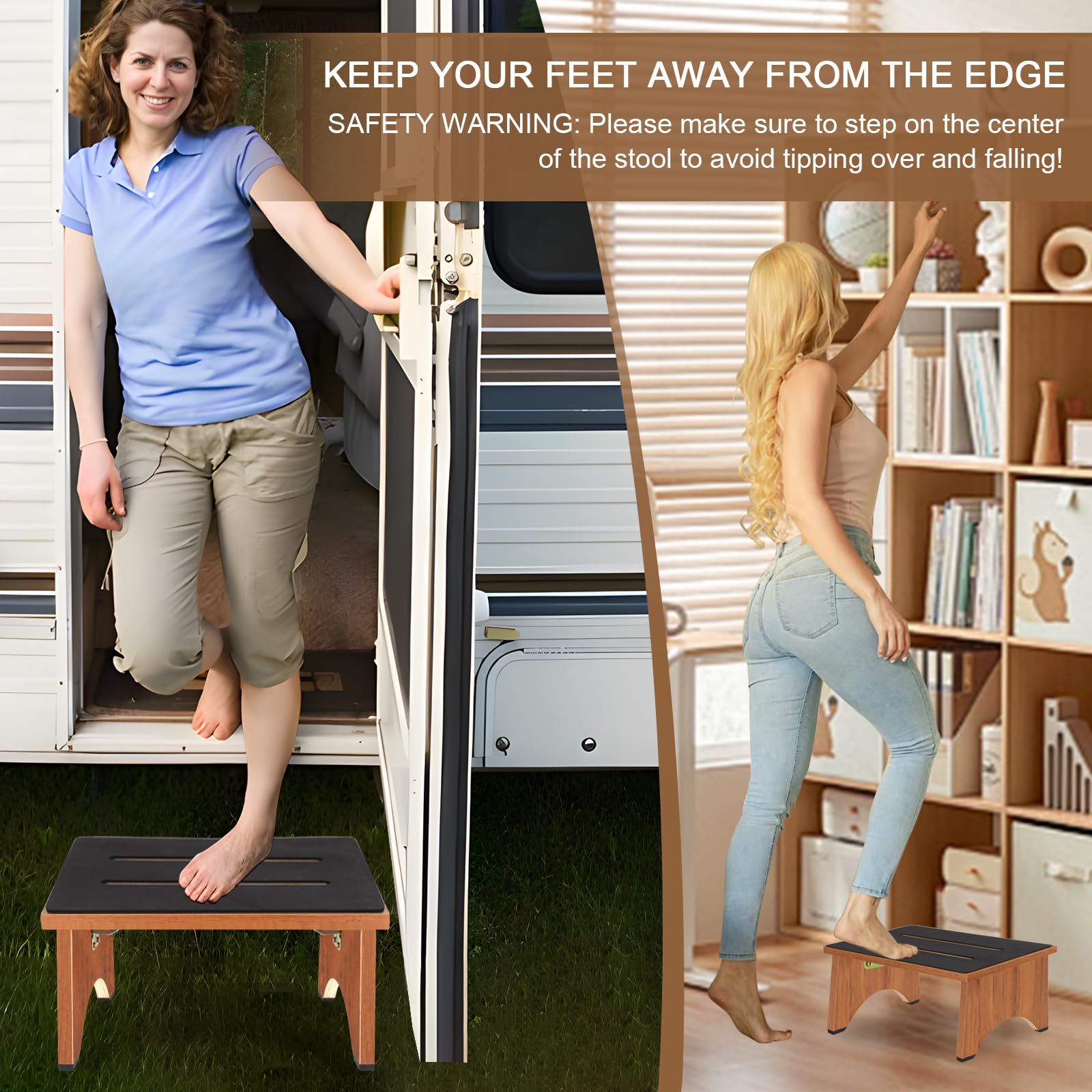 Taburete Plegable de Madera para Adultos y Personas Mayores con Almohadilla de Goma Antideslizante, Ayuda portátil para levantarse de Madera para baño, Cocina, mesita de Noche y más (6.9 IN)