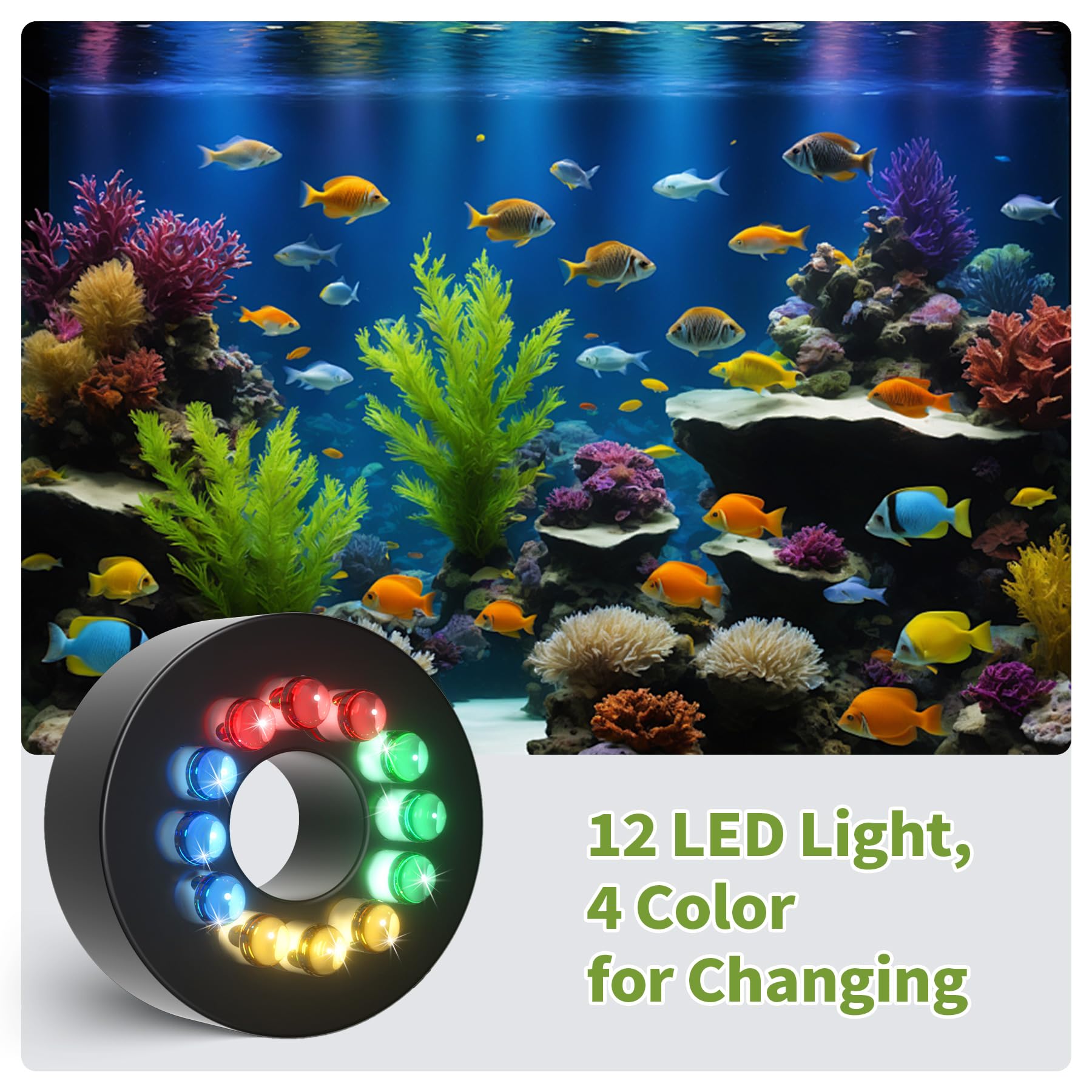 Forever Speed Pompa do akwarium Pompa do stawu regulowana Pompy do nurkowania 1500L/H do akwarium Teich Brunnen Ogród Akwarium z 12 kolorowymi lampkami LED, Max Förderhöhe 1.5M
