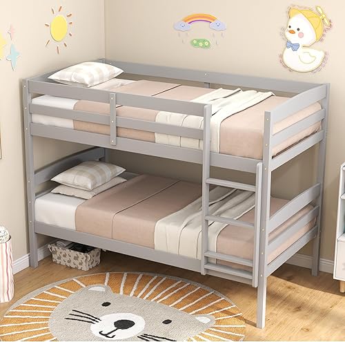 Miniatura 10 de KOMFOTT Litera individual sobre individual, litera de madera con barandilla de longitud completa y escalera integrada, litera que ahorra espacio