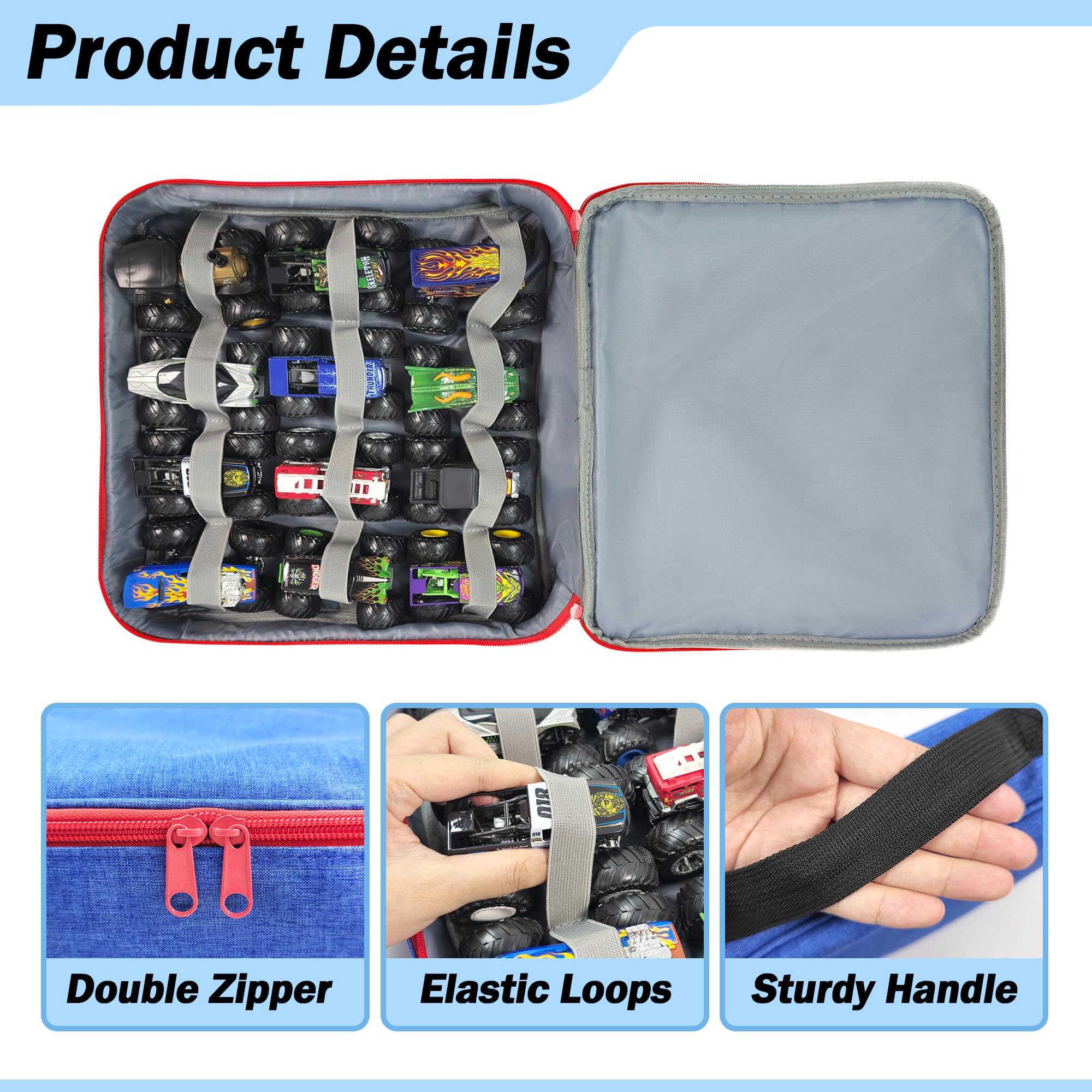 KISLANE Carrying Case for 12 Monster Jam Toy Trucks, Kids Cars Storage Bag Holding 12 Trucks