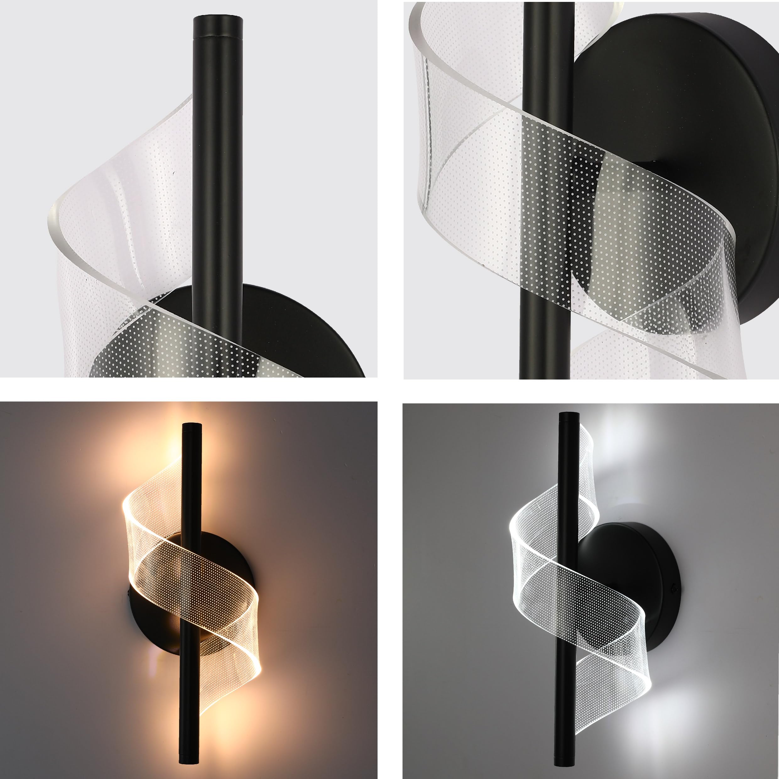 TEKLED myHome LED Spiral Modern Wall Sconce Light, Black - Image 4