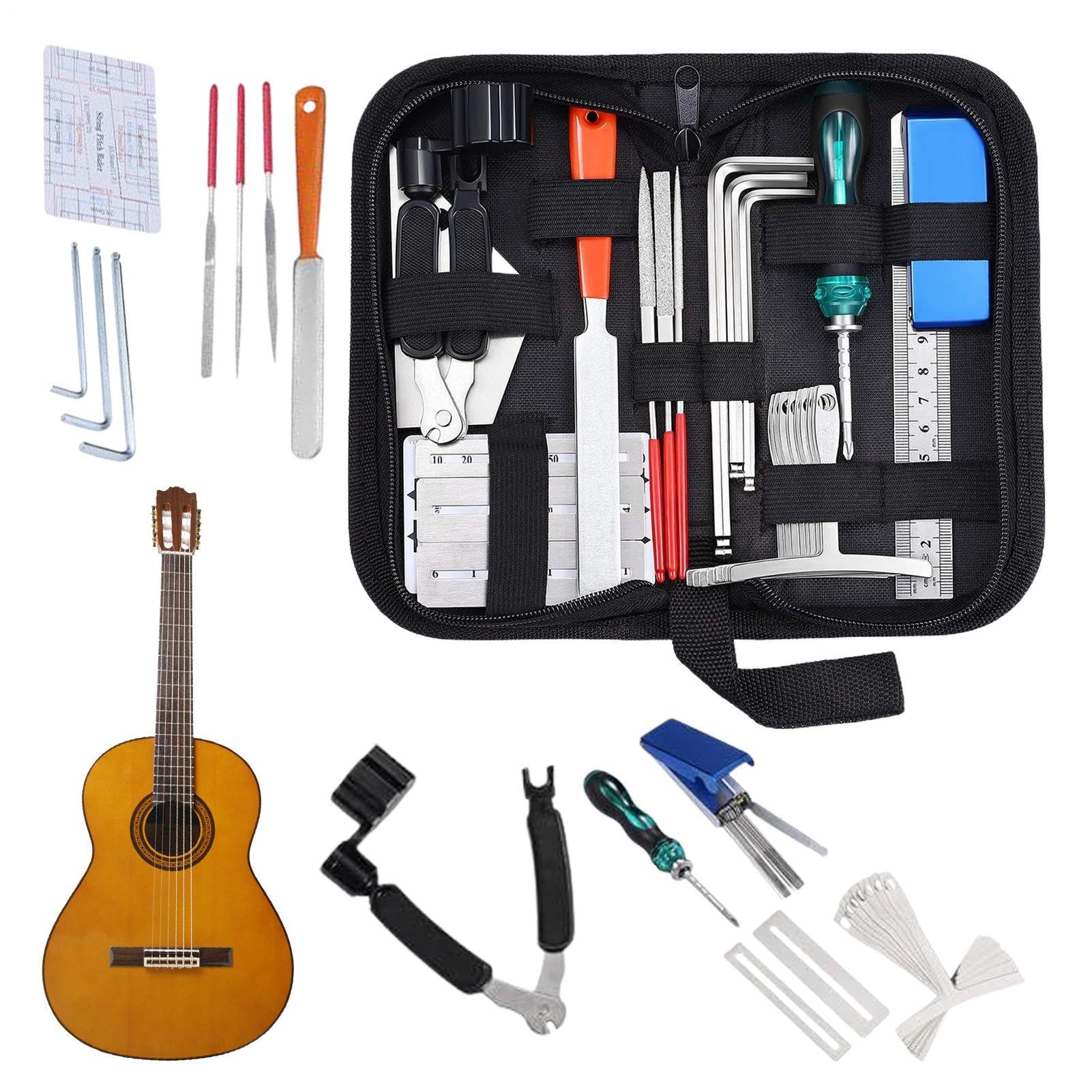 Kit d'Entretien pour Guitare | Entretien de Guitare Acoustique - Ensemble de 25 Outils de Réparation Instrument pour Voyage Studio Scène