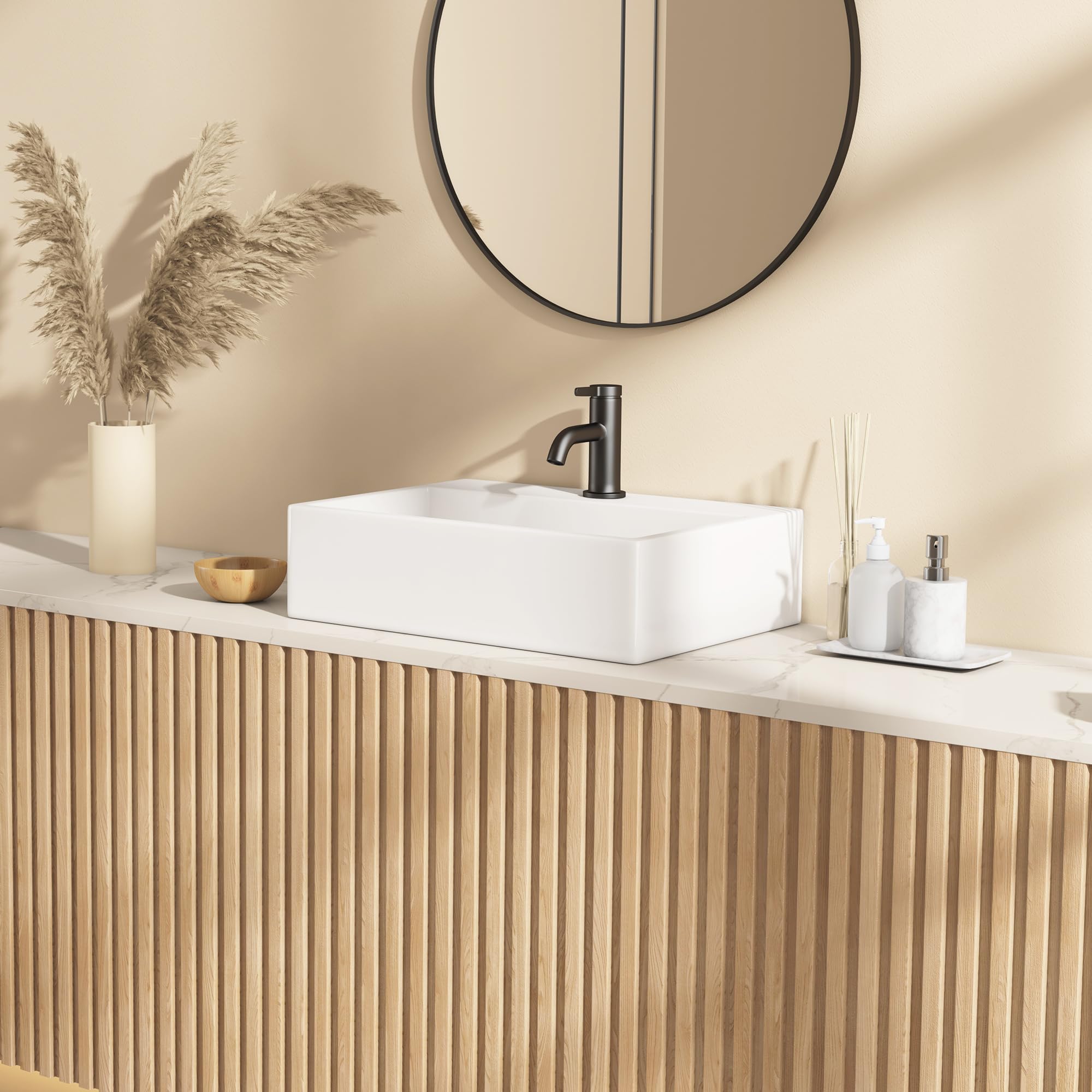 Eridanus Lavabo de cerámica colgante, lavamanos rectangular de porcelana vítrea en blanco brillante, lavabo de cerámica para muebles de tocador, 490 x 360 x 135 mm