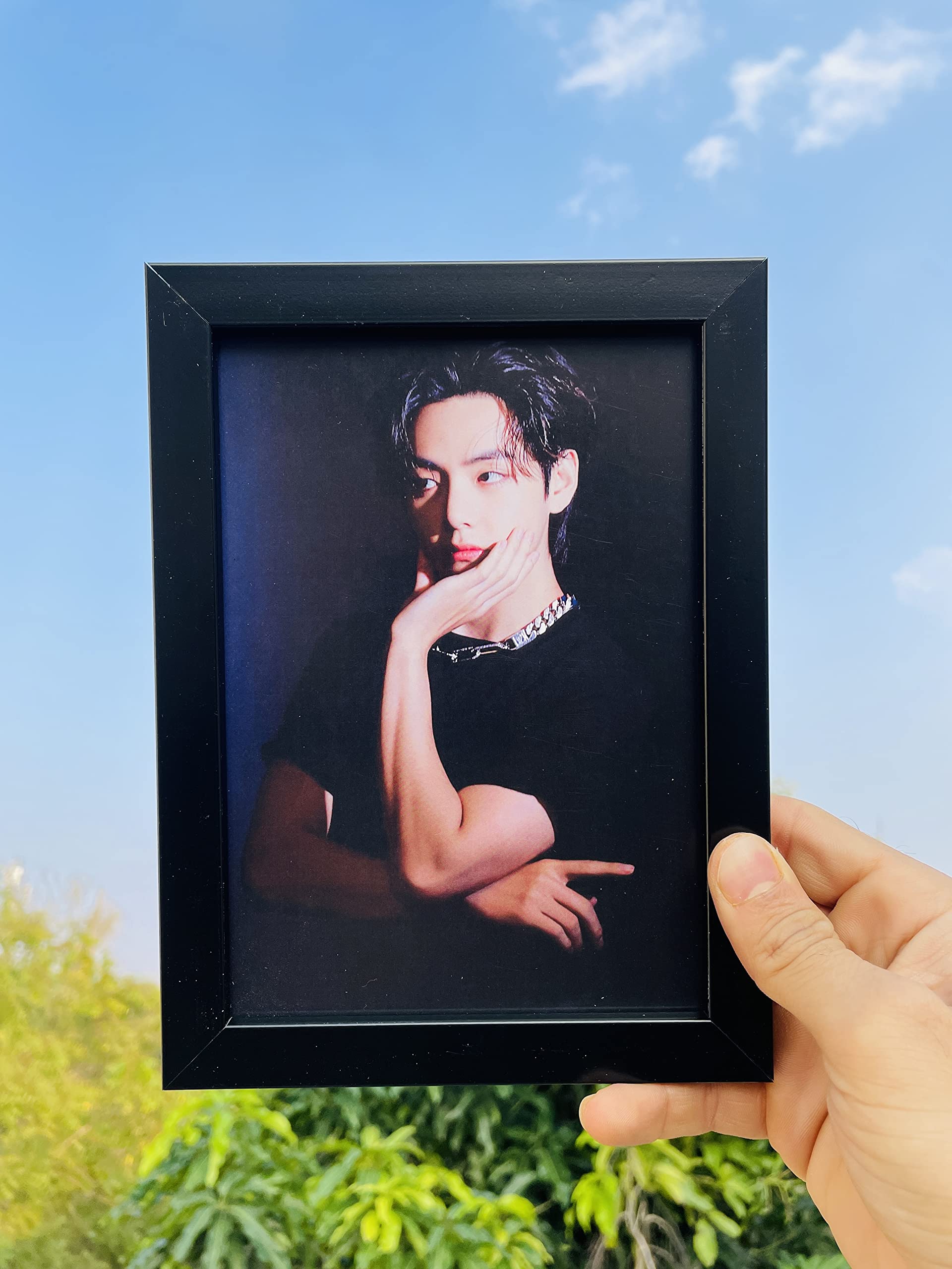 SINCE 7 STORE BTS V (Kim Taehyung) Frame Wall Art for Room Decoration/for Gifting/BTS Merch (Black, 5x7 Inches)