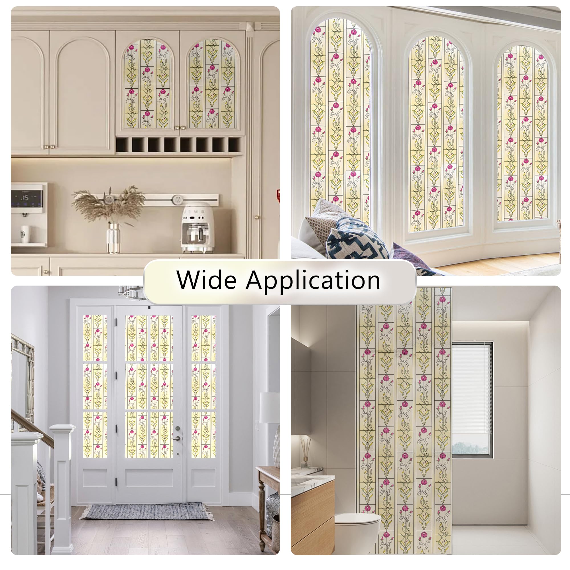KESPEN WINDOW FILMS Film de confidentialité pour fenêtre – Film décoratif pour fenêtre en verre dépoli avec fleur de rose – Autocollant statique non adhésif pour verre – Contrôle de la chaleur pour la