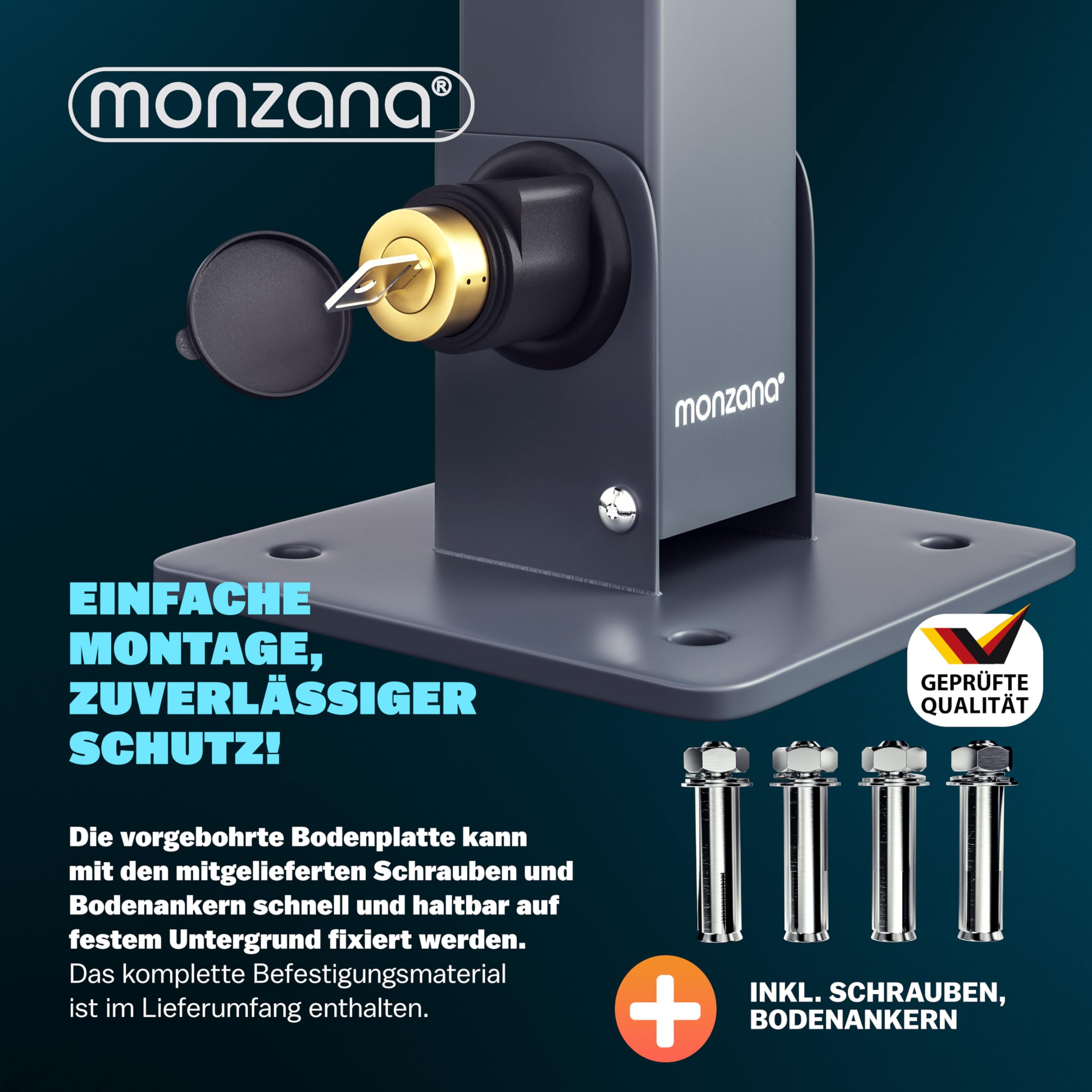 MONZANA® 2x Barrière de parking rabattable en acier forme arc plaque de sol barrière stationnement serrure 2 clés arceau de parking