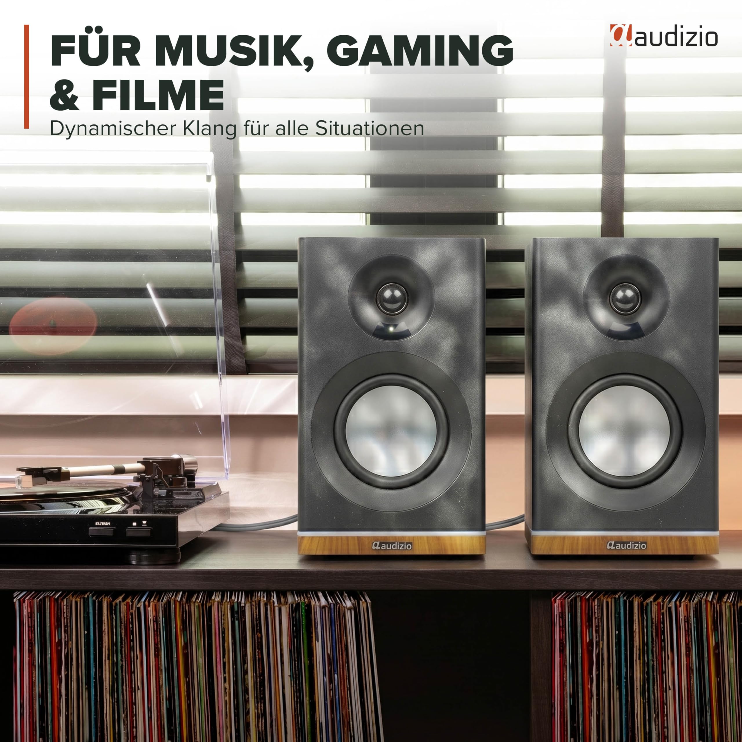 Audizio KS12 Aktiv Lautsprecher Boxen Set 80 Watt - HiFi Boxen mit Bluetooth 5.3, Ambiente-Licht, HiFi Lautsprecher mit Verstärker für TV & PC, Sub-Out, HDMI, Optisch, USB & Fernbedienung - Schwarz