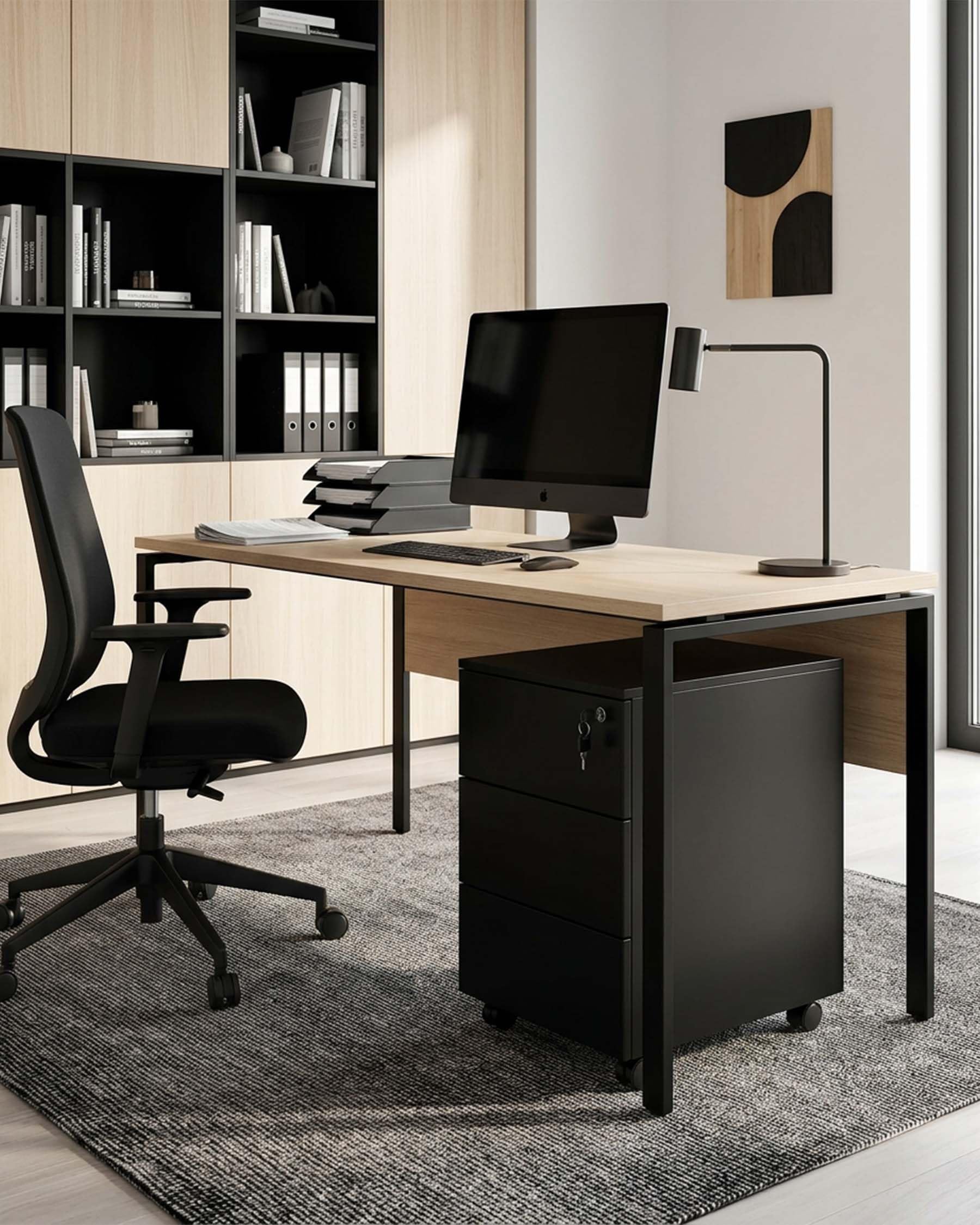 Cassettiera Scrivania Ufficio con Ruote e Chiave, Cassettiera Nera 3 Cassetti, Schedario da Ufficio, Mobile Ufficio sotto Scrivania, Mobiletto con Chiave, 39 x 45 x 54 cm