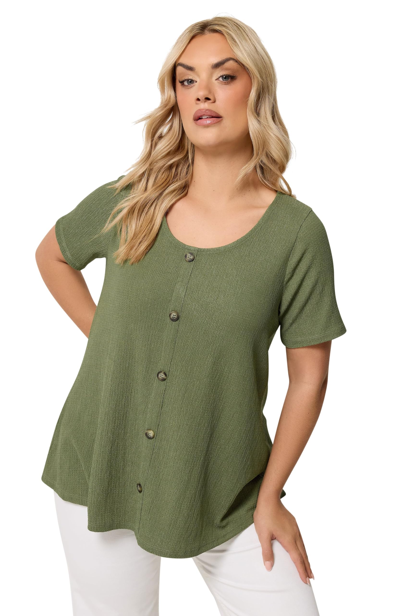 Yours - Women's T-Shirt - Crinkle Texture - Olive - Size 22-24
