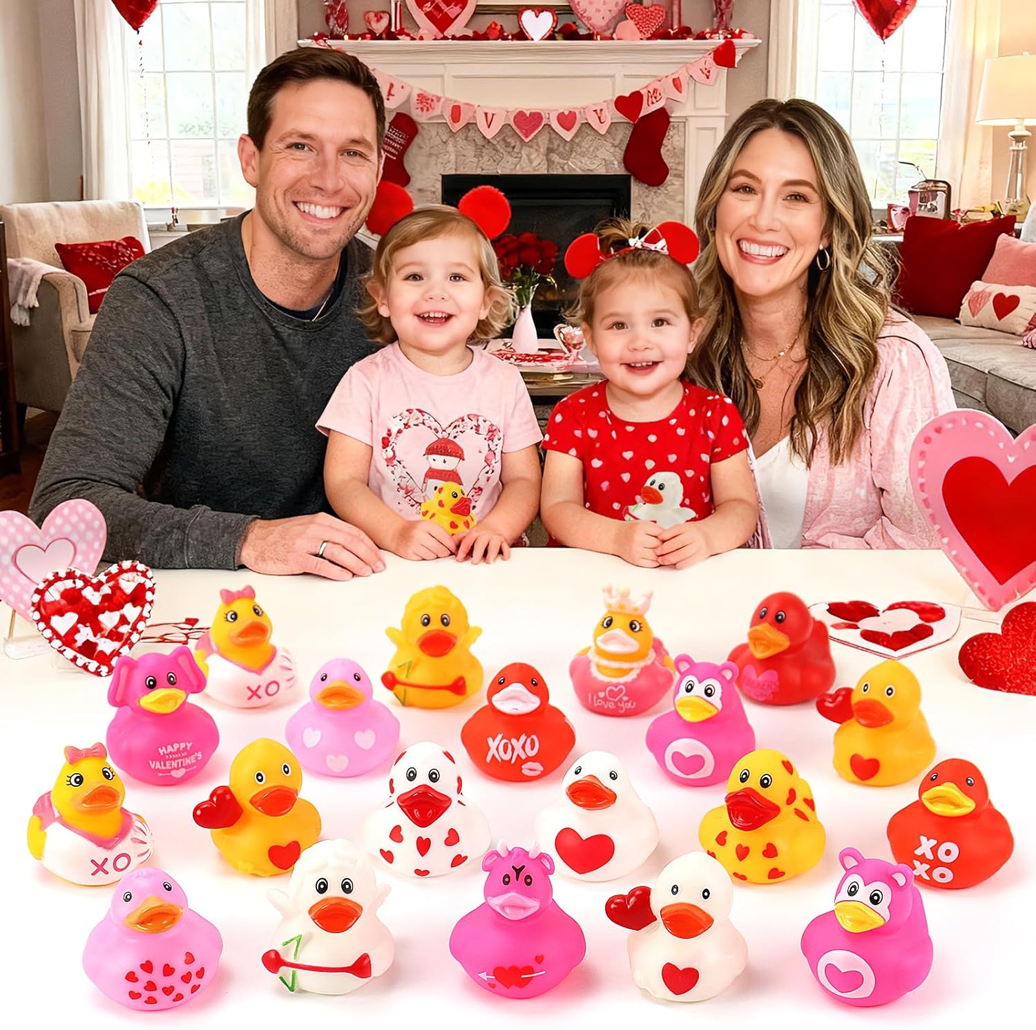 72 Pcs Valentine Rubber Ducks - Holiday Ducks Bag Fillers Ducking, Bathtub Toys, Party Favors, Classroom Game Prizes, Valentine Day Decorations
