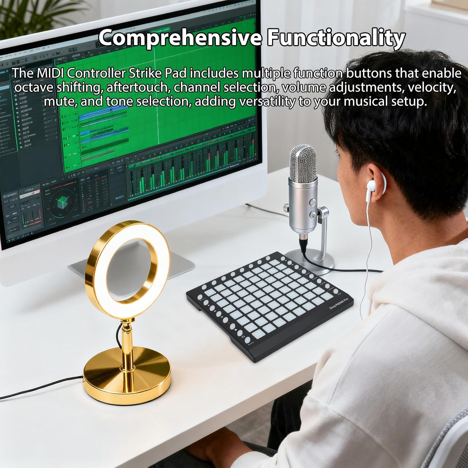 MIDI Drum Pad Controller 64 RGB Backlit Pads Velocity Sensitive MIDI Strike Pad with 24 Buttons Sound Module USB MIDI IN OUT for Live Performance Music Production