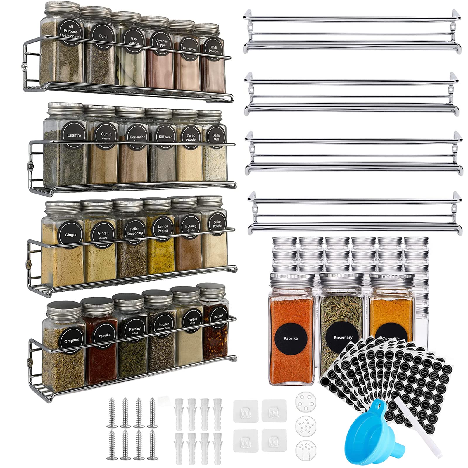 Buy 4 Spice Rack Organizer with 24 Glass Spice Jars,UHOOME Wall ed