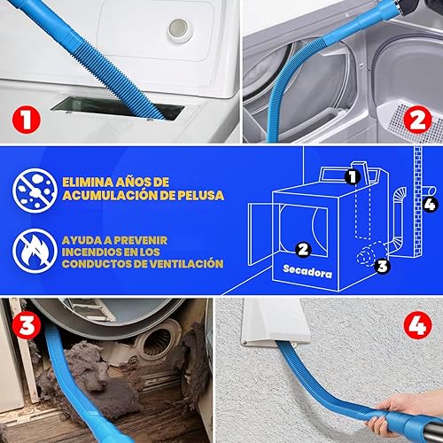 Miniatura 4 de Holikme - Cepillo de limpieza de ventilación para secadora de 30 pies, removedor de pelusas se extiende hasta 30 pies, cabezal de cepillo sintético,