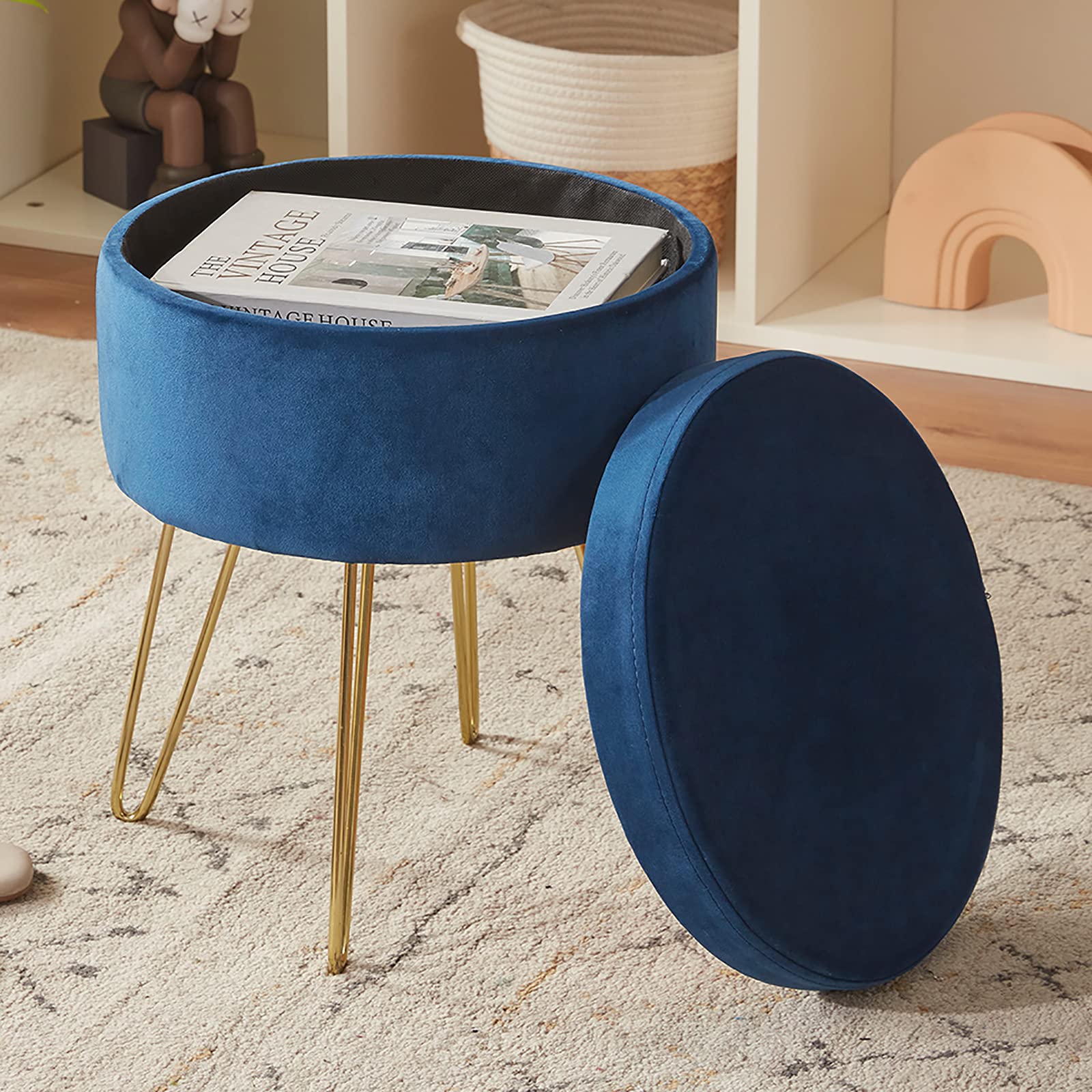 Buy Duhome Velvet Storage Ottoman, Vanity Stool with Removable Cover