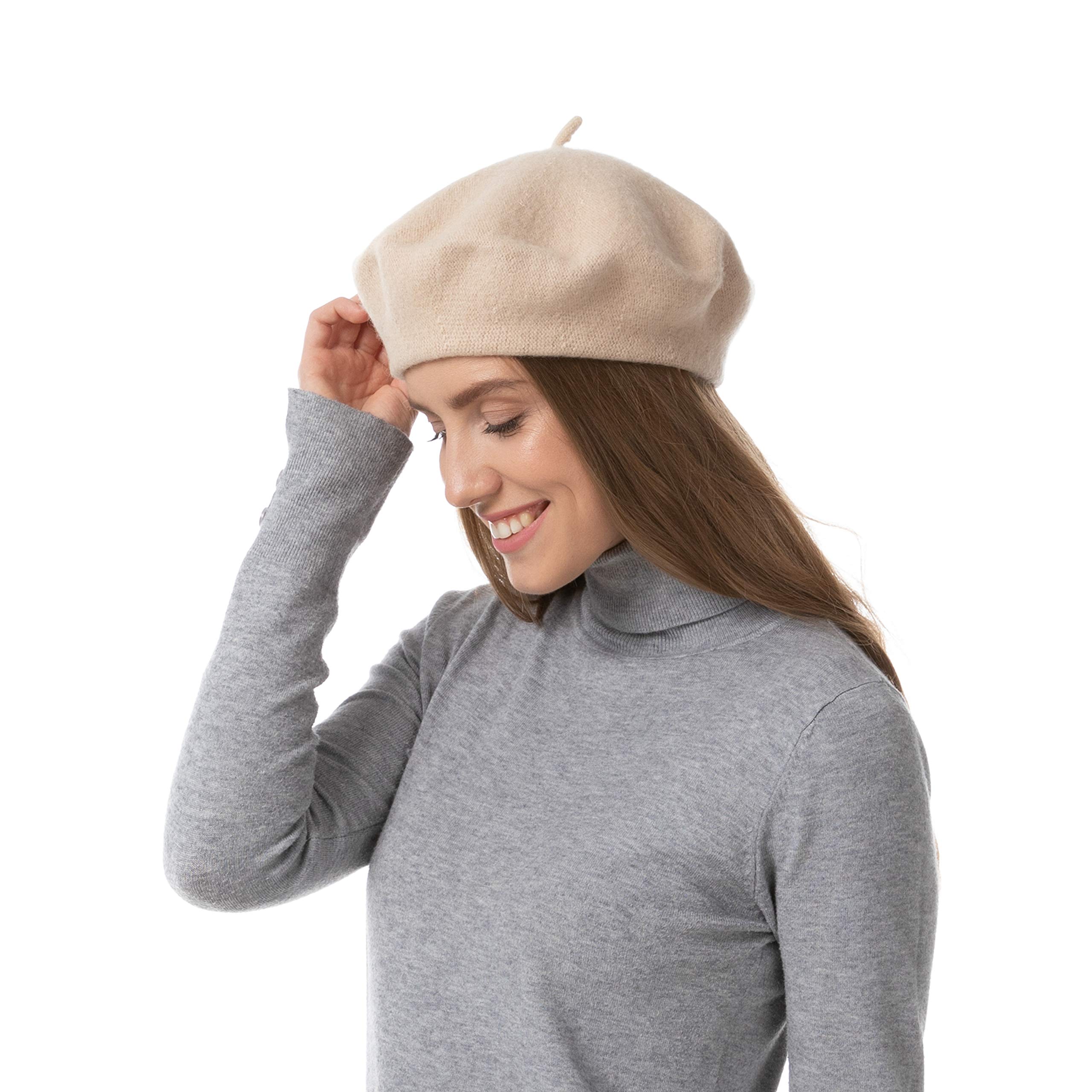 French Style Solid Color Wool Berets Beanies Cap Hats Vintage Hat (Beige)