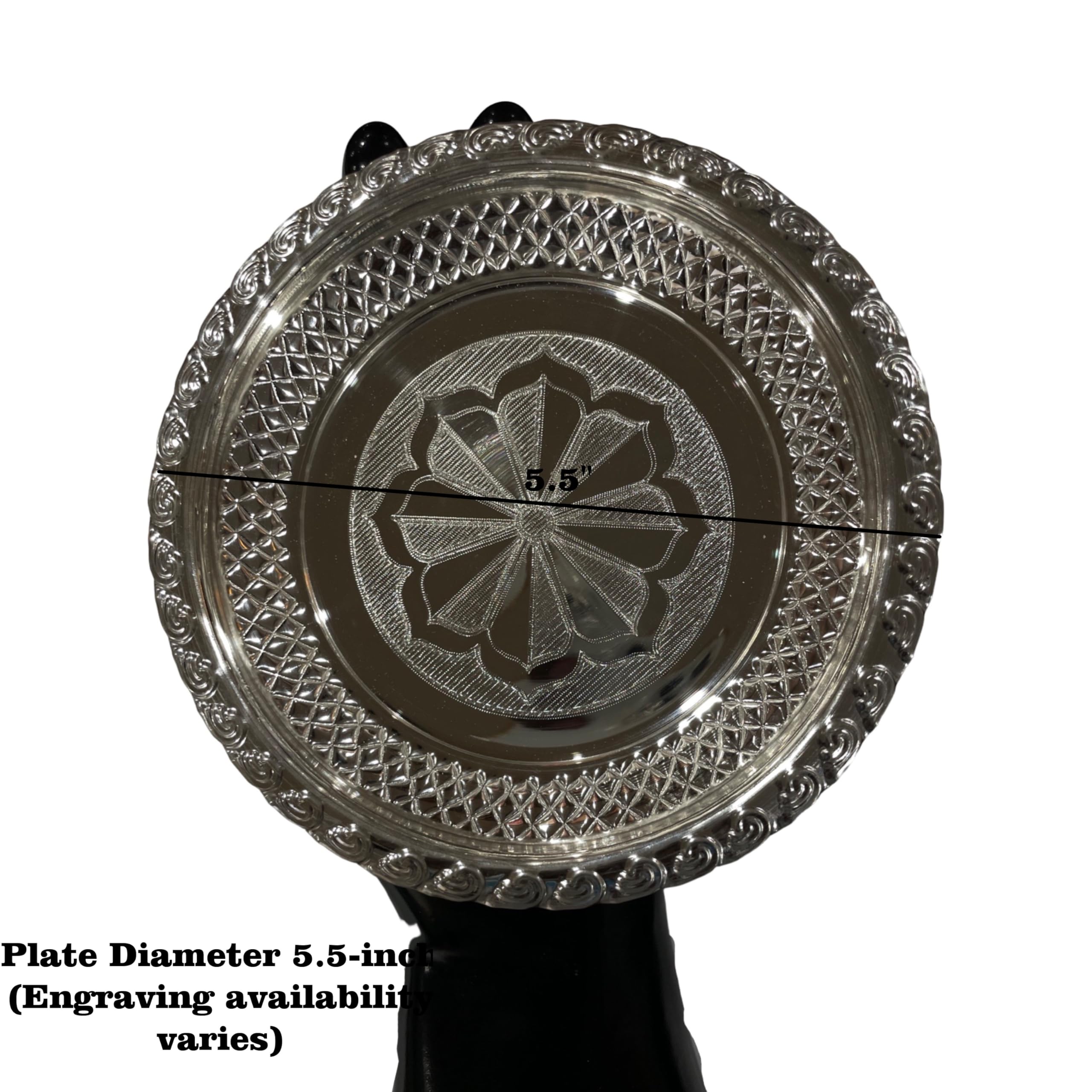 925 Sterling Silver Hallmarked DesignerPuja Plate Small Sizes - Style#04 (5.5-inch Diameter)