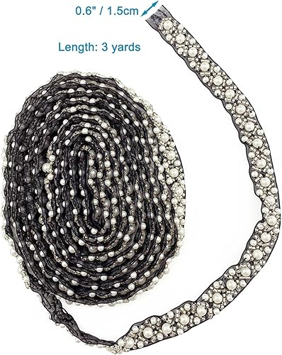 Miniatura 6 de BETITETO Cinta de encaje con cuentas de perlas de 3 yardas, adornos para coser vestidos de novia, fiesta, decoración de boda, manualidades de tela,