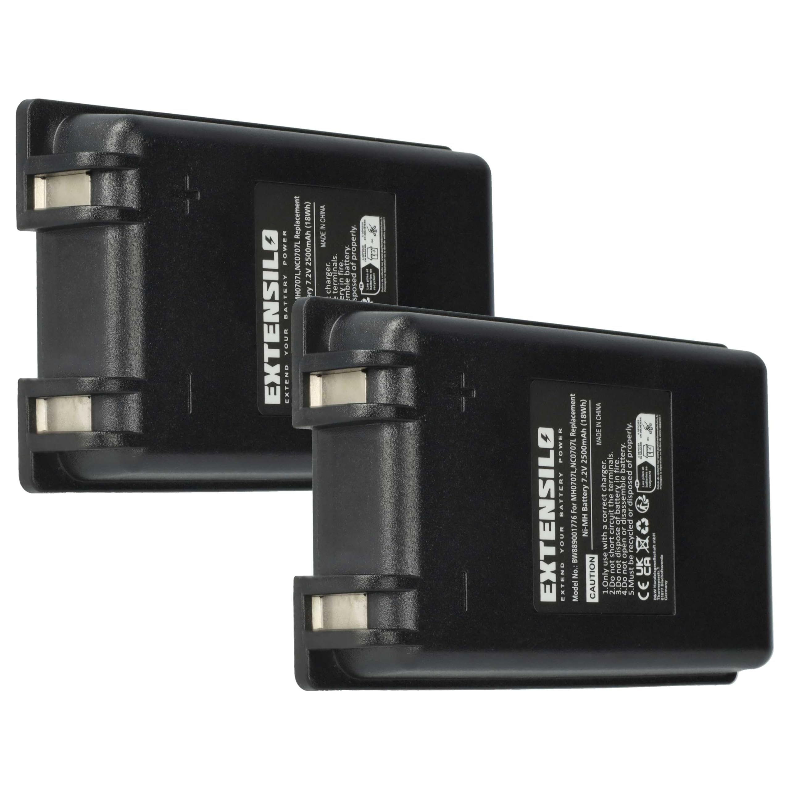 2x batteria sostituisce Autec MH0707L, NC0707L per Radiocomando Industriale, Telecomando (2500mAh, 7,2V, NiMH) - Nero
