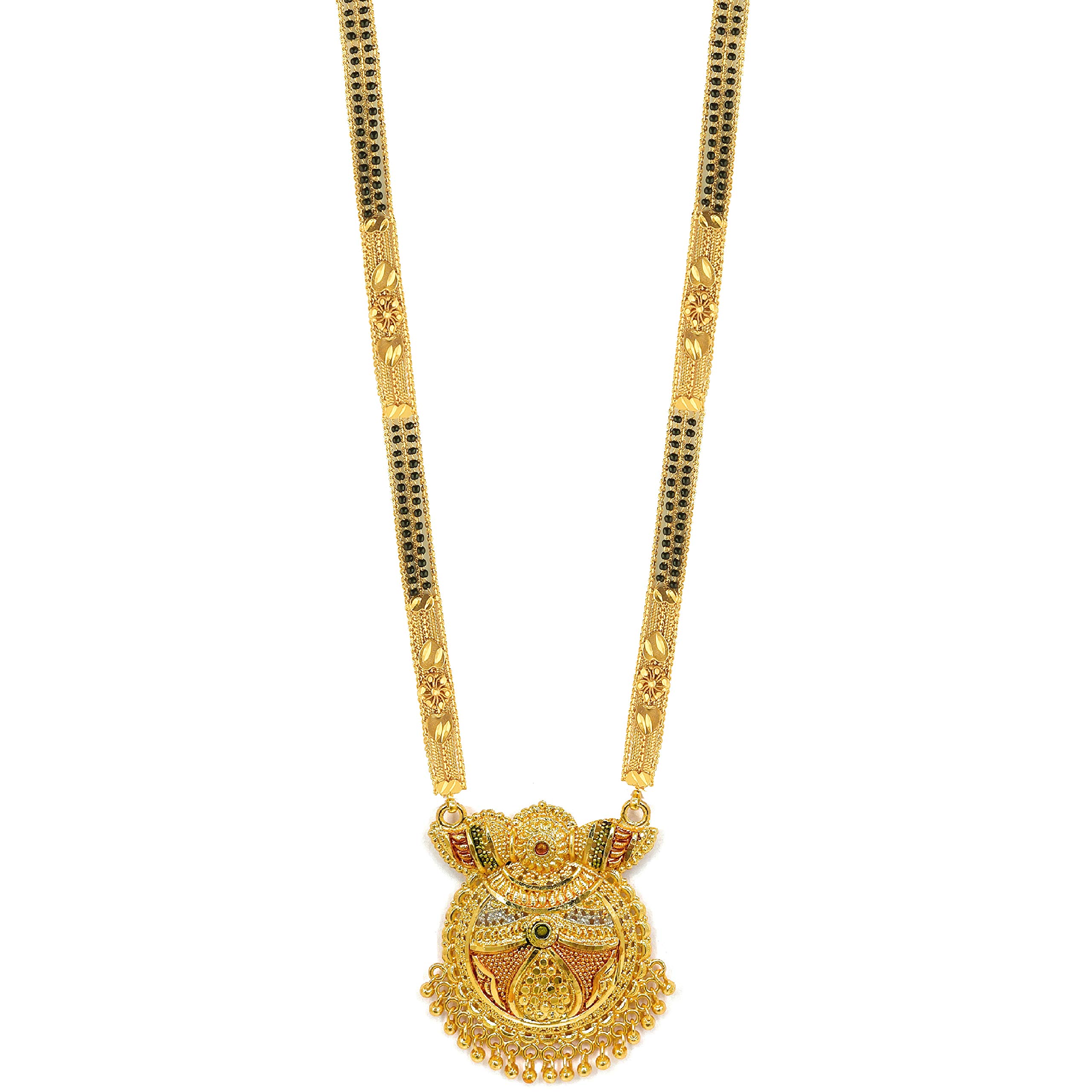 Traditional Necklace Pendant Gold Plated Glorious Hand Meena 30 inch Long Mangalsutra/Tanmaniya/nallapusalu/Black Beads Mangalsutr For Women Gold long chain