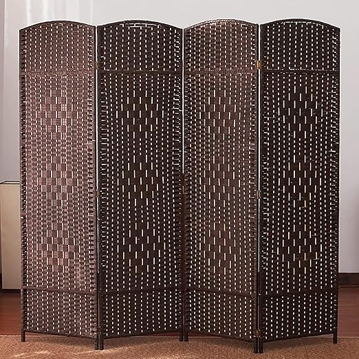 Amazon パーテーション 部屋 仕切り ローパーテーション 和風衝立 4連 パーテーション 間仕切り スクリーン 木製 天然木 折り畳み 折りたたみ 屏風 衝立スクリーン スクリーン インテリア 編み込み おしゃれ 和室 玄関 Color コーヒー Size 50 180cm 間仕切り