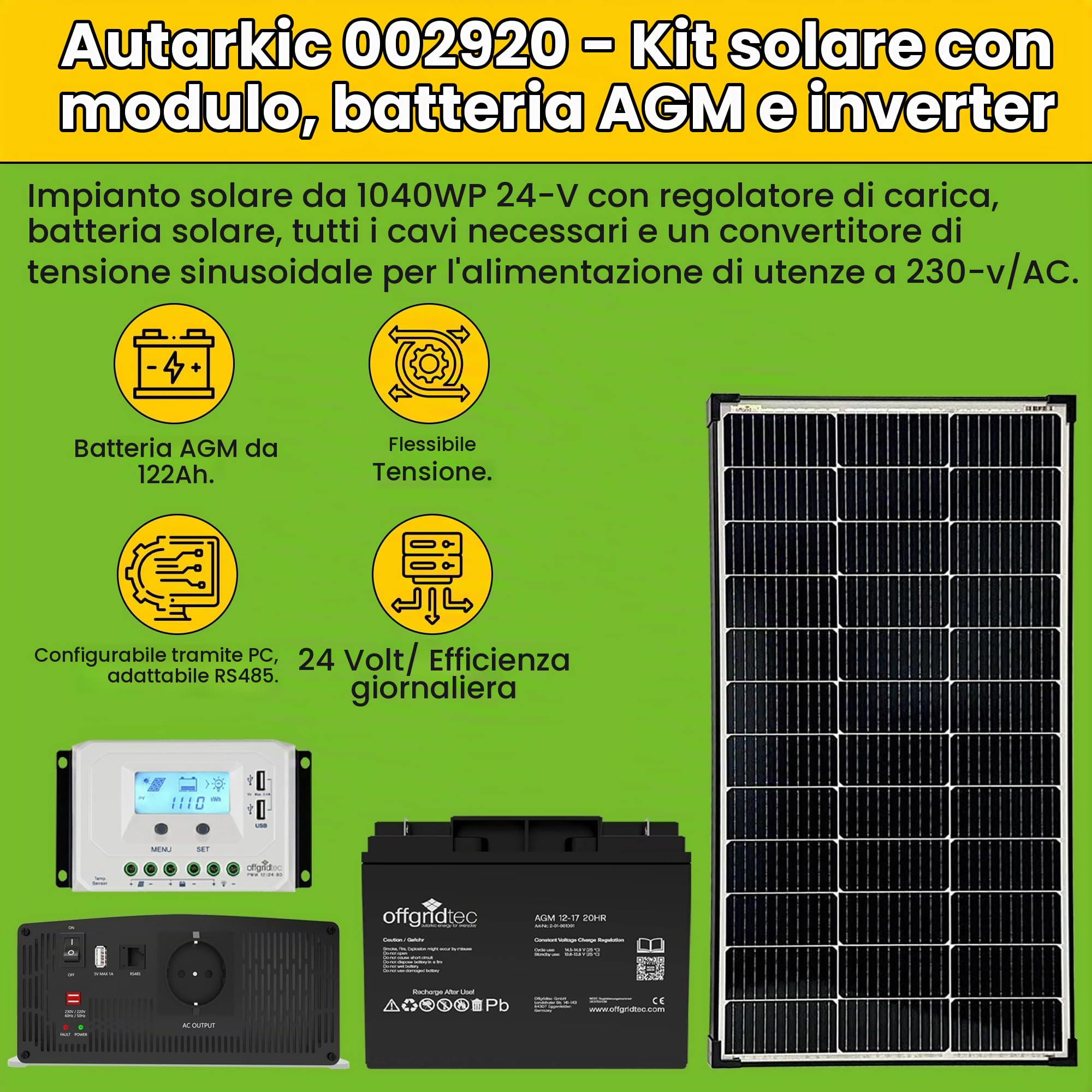Impianto solare Autark M-Master 200 W-1000 W potenza AC 12 V 230 V