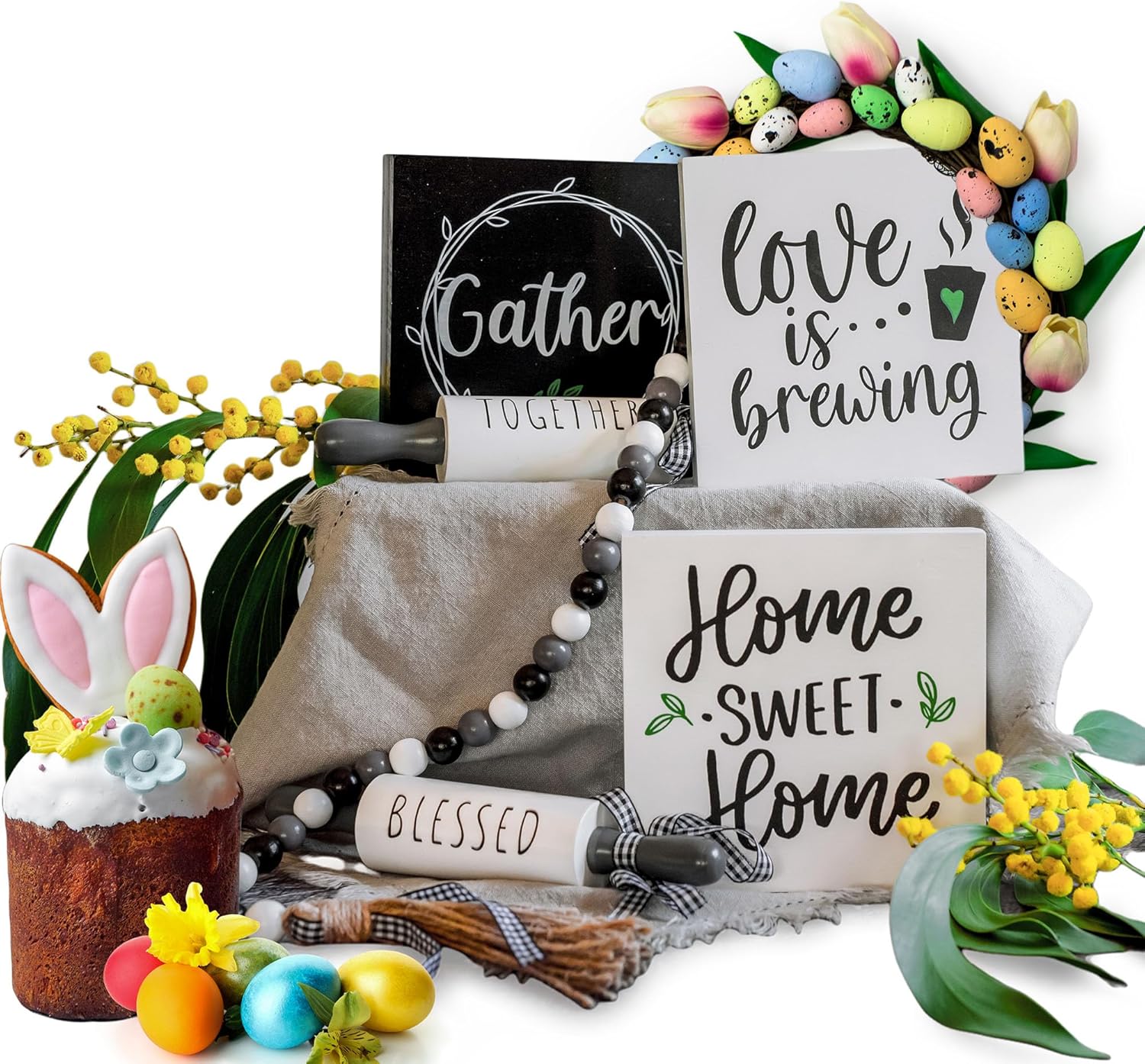 StarPack Home Farmhouse Decor Items Set for Kitchen, Tiered Tray, Coffee Bar, Thanksgiving – 3 Small Wooden Signs, 2 Mini Rolling Pins & Bead Garland – Farmhouse Kitchen Decor StarPack Home Farmhouse Decor Items Set for Kitchen, Tiered Tray, Coffee Bar, Thanksgiving – 3 Small Wooden Signs, 2 Mini Rolling Pins & Bead Garland – Farmhouse Kitchen Decor