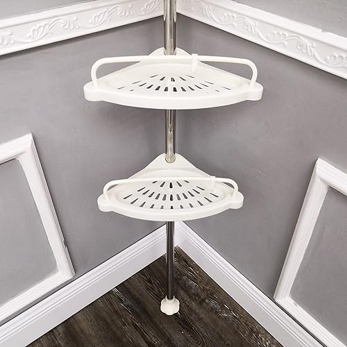 Miniatura 3 de FixtureDisplays Juego de 2 bandejas de almacenamiento de tensión para bañera y ducha con barra fija de acero inoxidable de 3.3-10 pies de altura