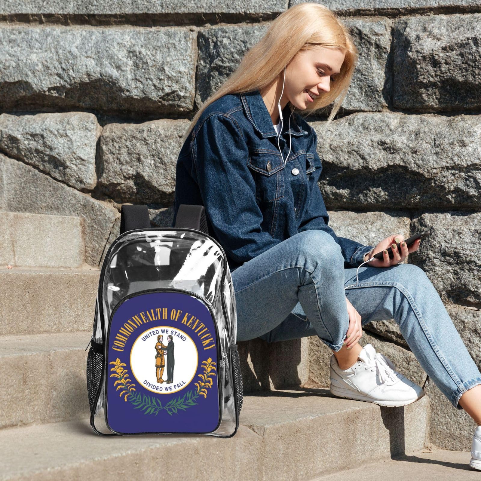 Flaga stanu Kentucky nadruk unisex przezroczysty plecak zestaw 3-częściowy przezroczysty lunch piórnik podróżny na zewnątrz
