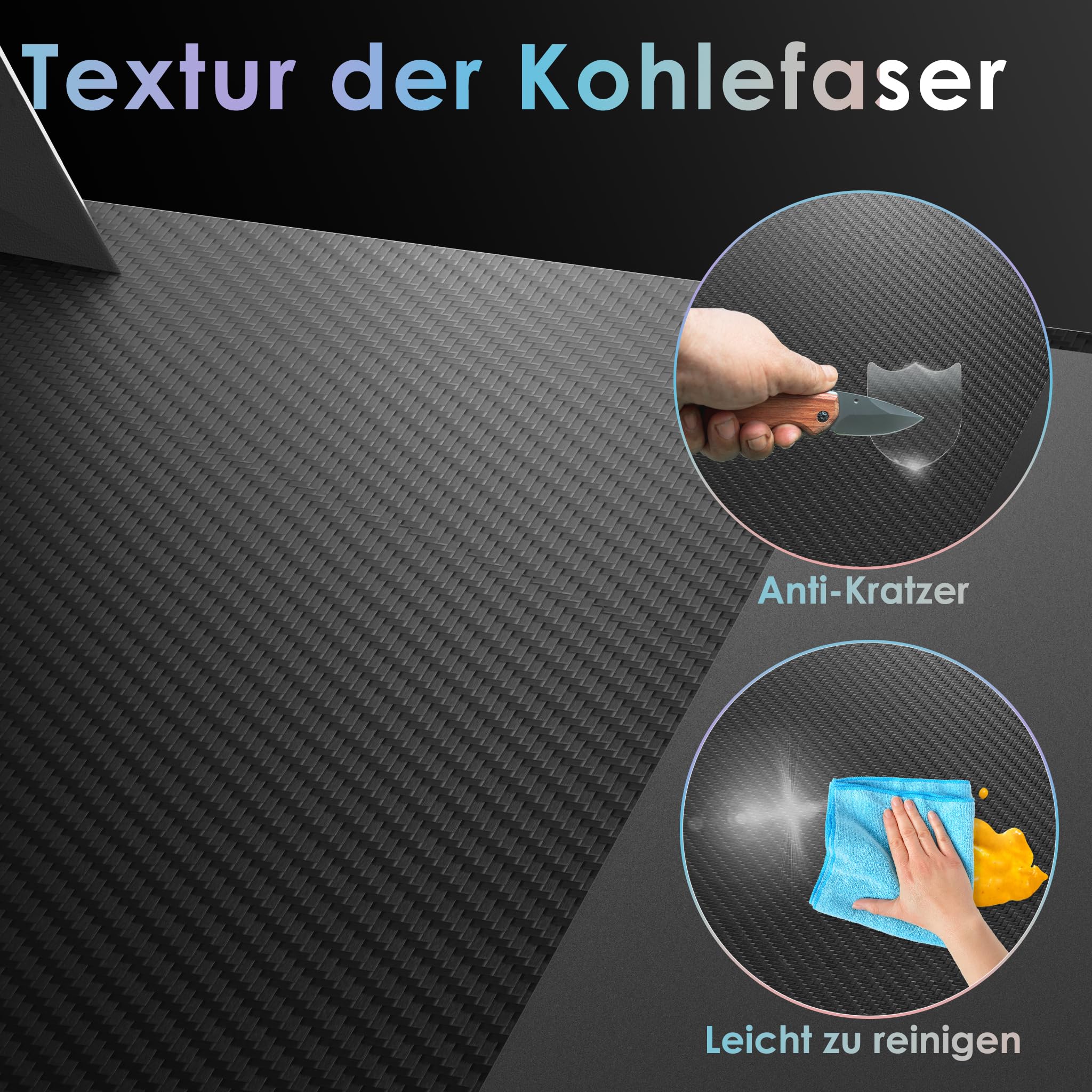 UISEBRT Gaming Schreibtisch 120 x 60cm Gamer Tisch A-förmiger Kohlefaseroberfläche Computertisch mit RGB LED-Licht, Ergonomischer Eckschreibtisch mit Kopfhörerhaken und Getränkehalter